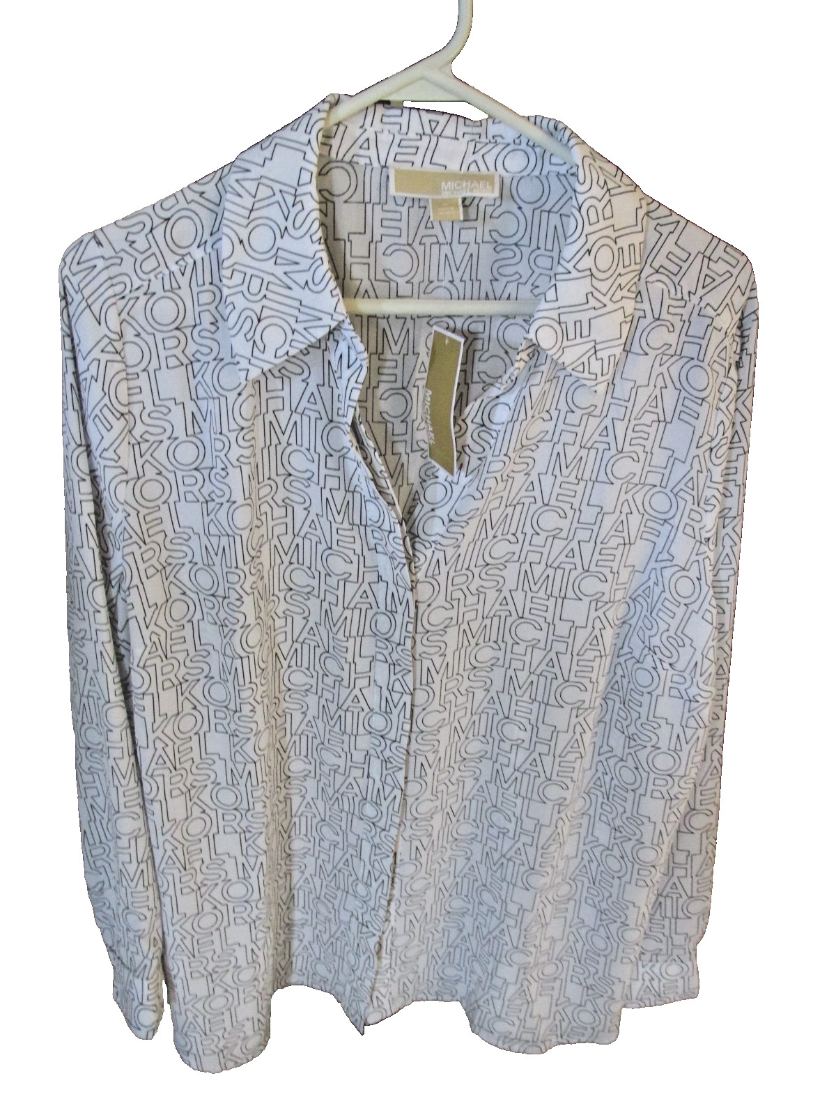NWT Michael Kors Women’s Plus White All Over Logo LS Button-Down Blouse SZ 1X