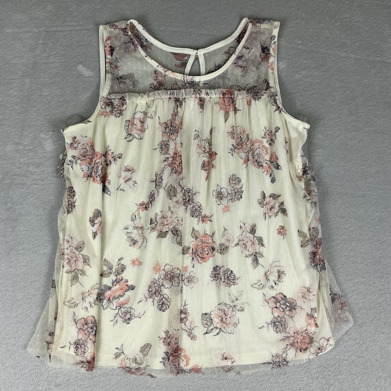 No Boundaries Women Tank Size L/G (11-13) Beige With Lacey Floral Pattern Lined