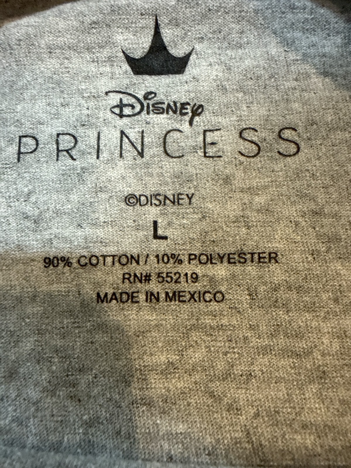 Disney Princess Sz L Gray Short Sleeve Crew Neck Cotton Poly Blend T-Shirt