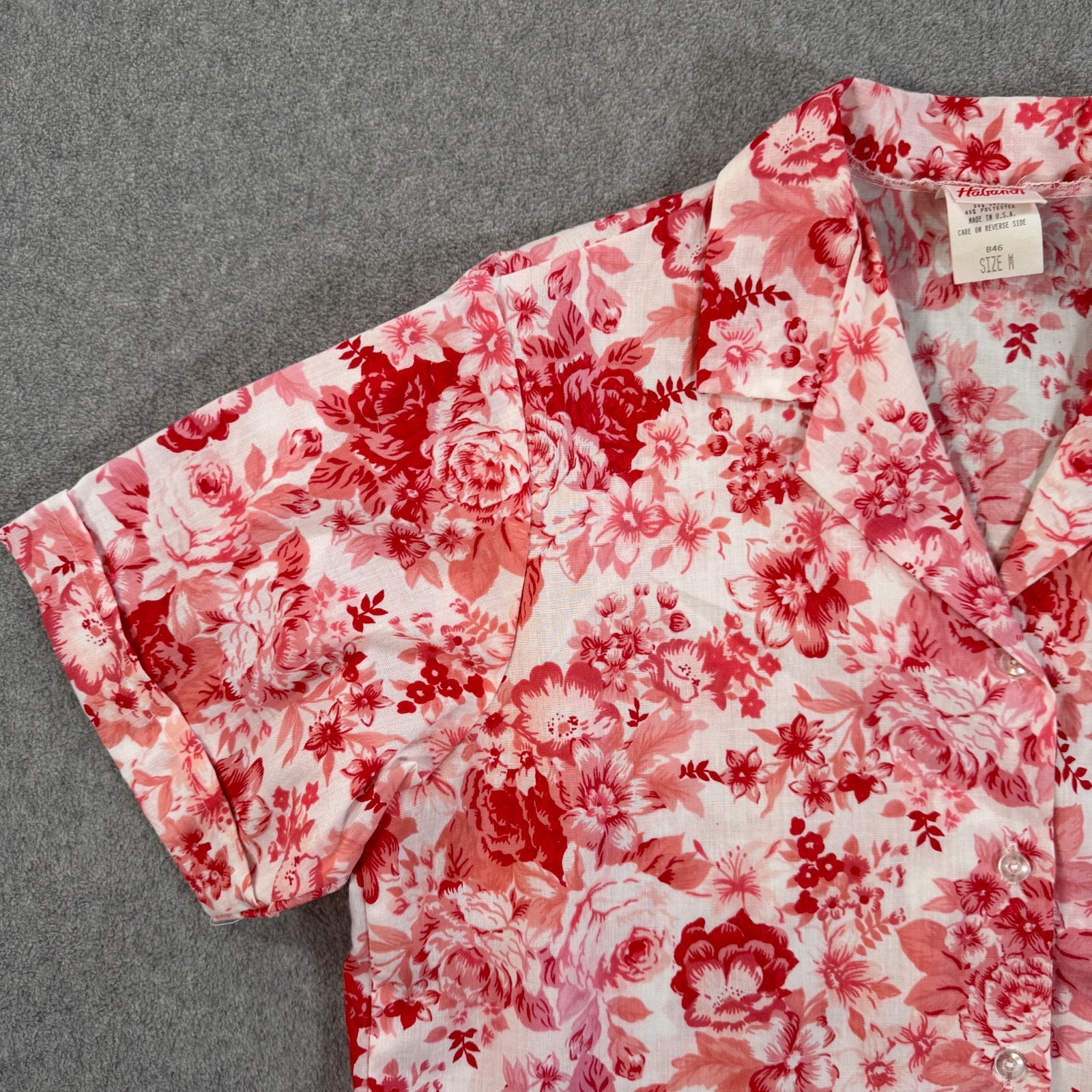 Haband VIntage Short Sleeve Camp Shirt Women’s Medium Pink Floral Button Up