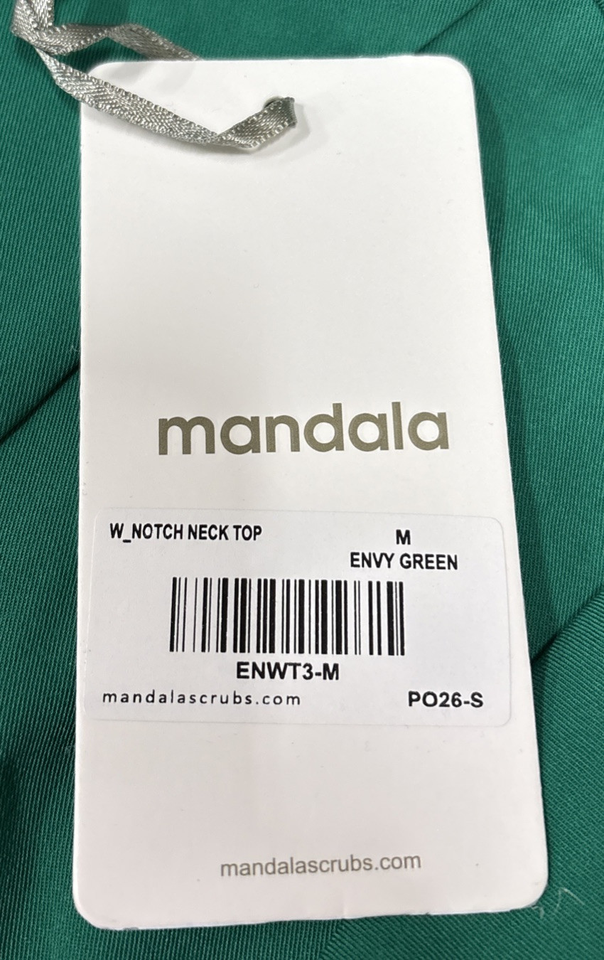 Mandala Women’s 5 Pocket Notch Neck Top In Envy Green In The Size Medium