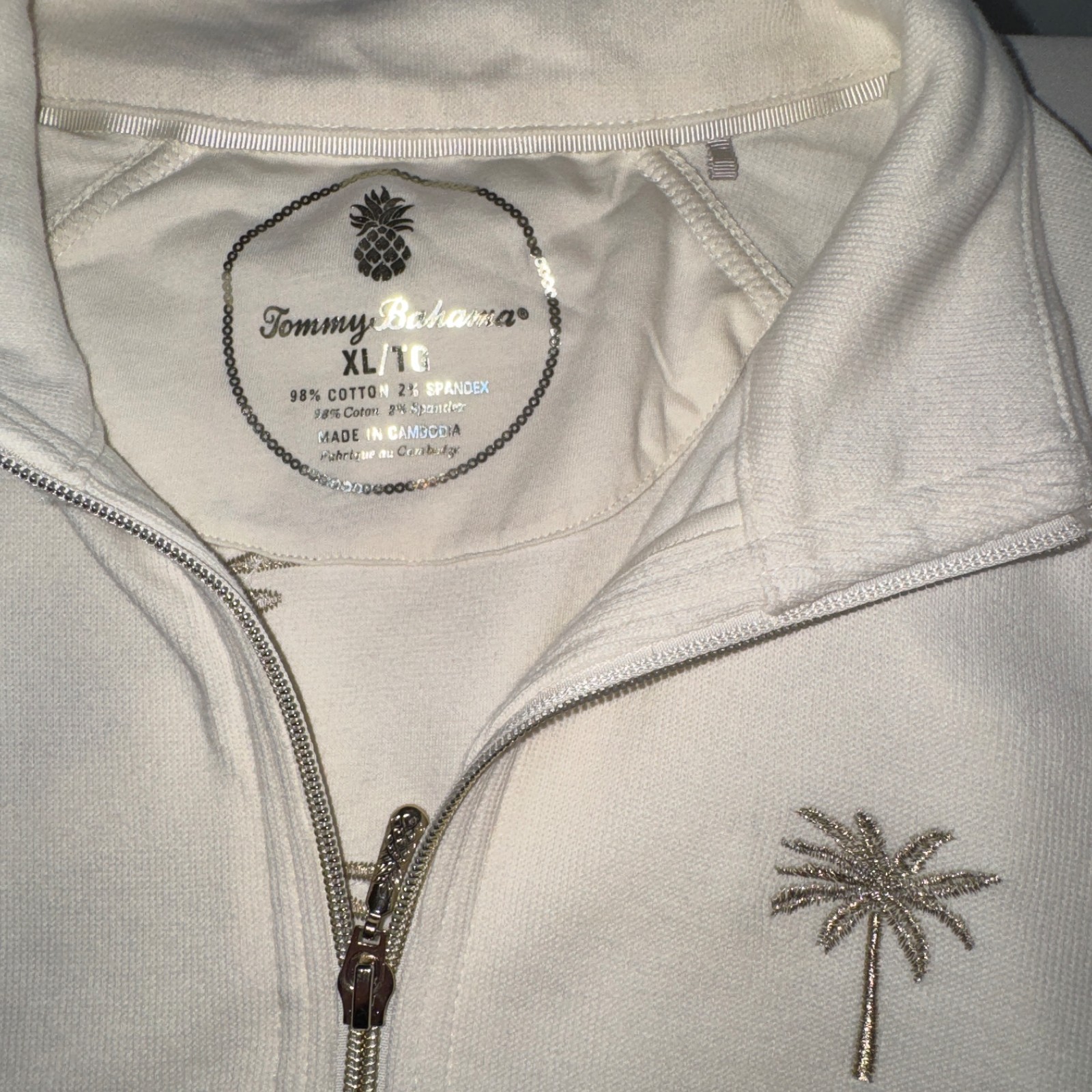 EUC TOMMY BAHAMA ARUBA EMBROIDERED PALM TREE FULL ZIP TOP JACKET SWEATSHIRT XL