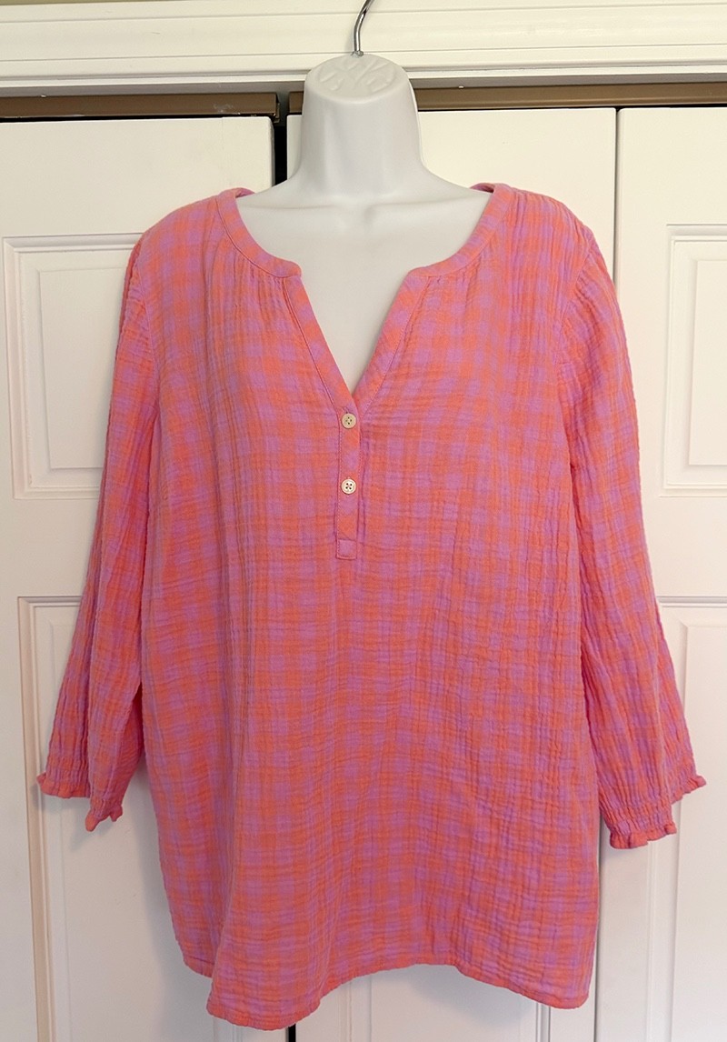 J.Jill Women’s LT Petunia Cactus Pink Cotton Gauze Smocked Sleeve Top NWT