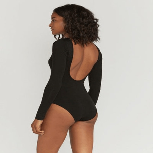 Ninety Percent long sleeve round neck low back bodysuit black M New