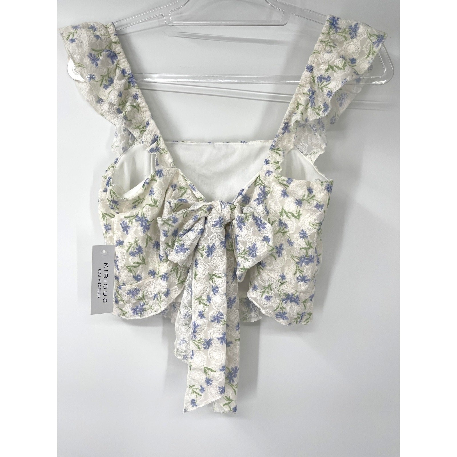 Kirious White Floral Lace Ruffle Strap Tie Back Cropped Tank Top Juniors XL NEW