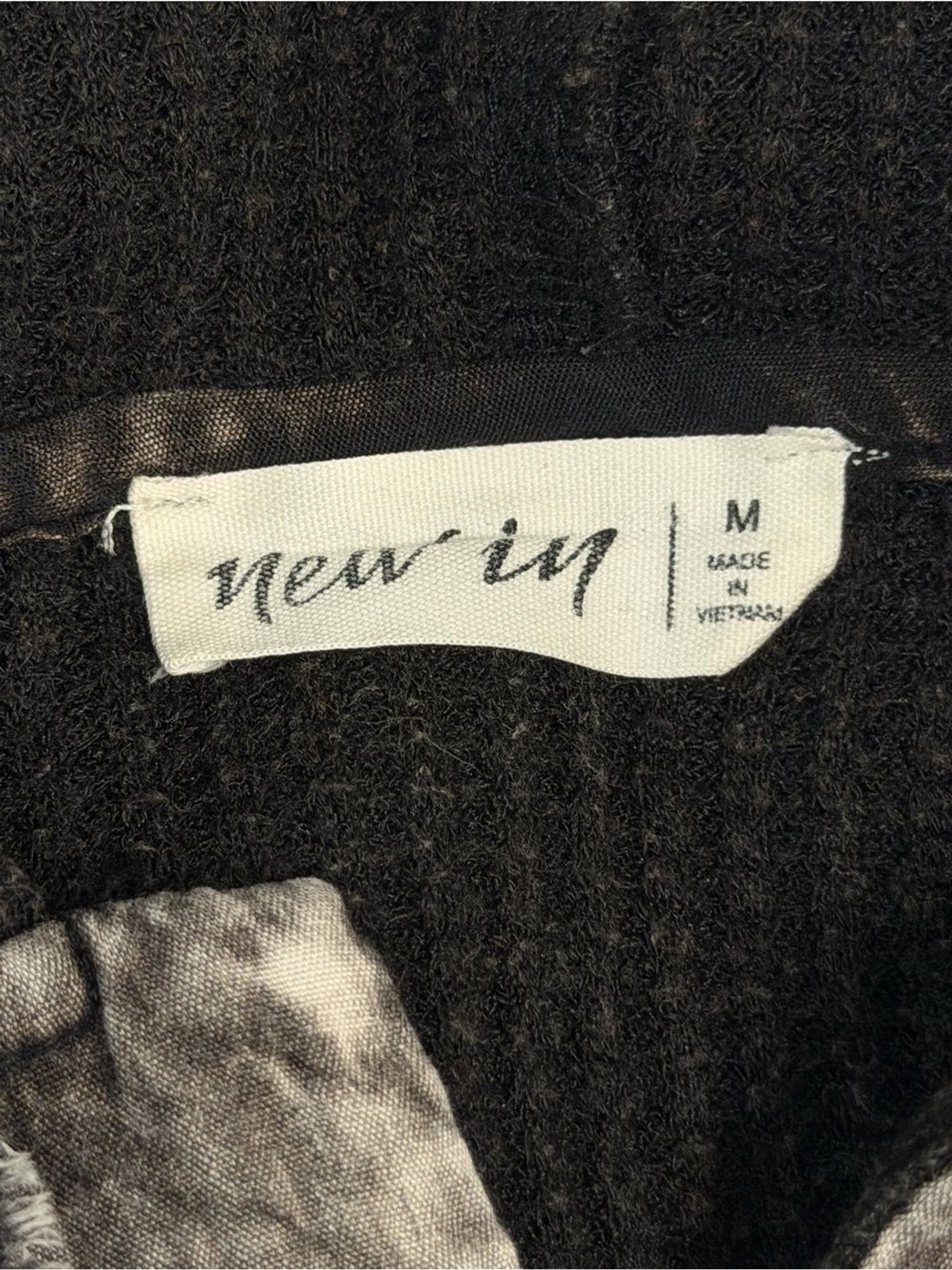 New In Waffle Knit Hooded Button-Up Shirt Jacket in Charcoal Mineral Wash Trim