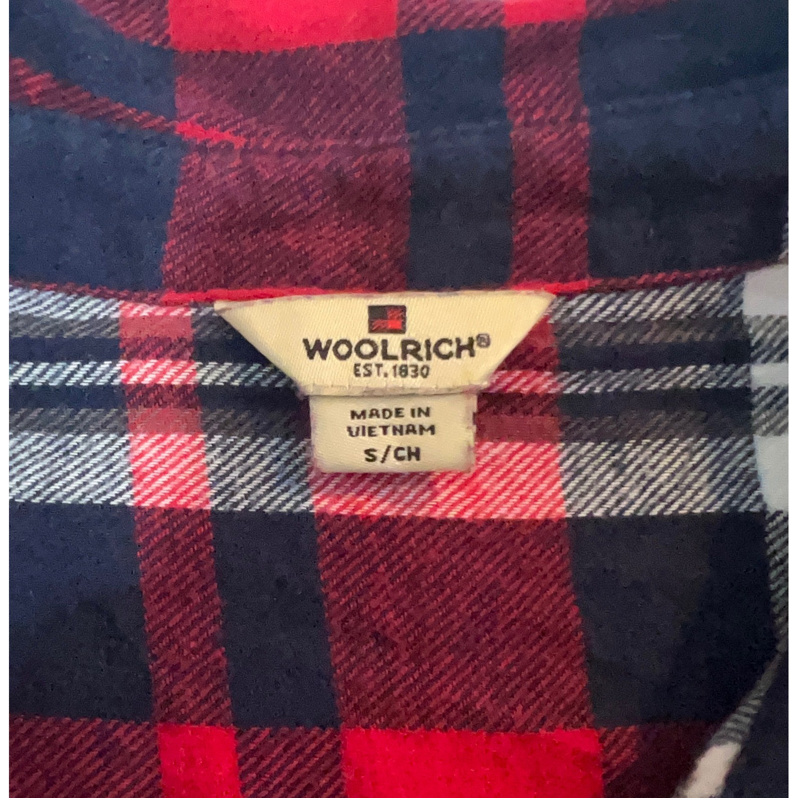 Woolrich Womens Red Navy Blue White Plaid Flannel Button Down Shirt Small S