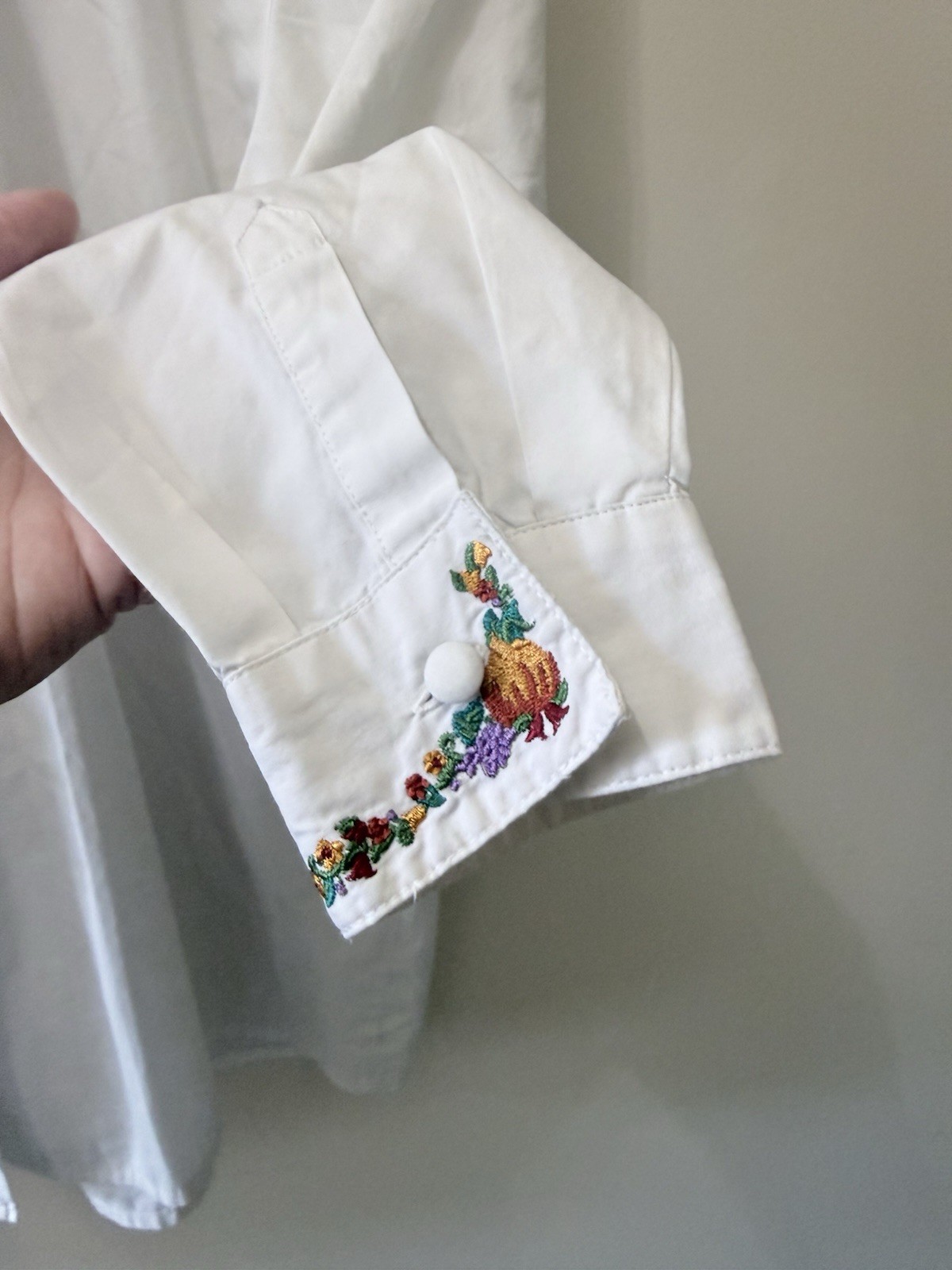 Vintage 90s Fall Pumpkin Floral Embroidered Collar Shirt Button Up Office XL