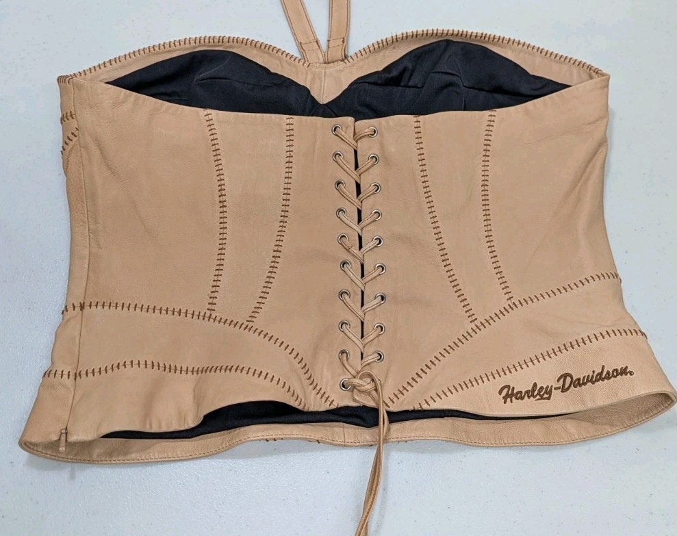 Harley Davidson Leather Halter Corset Laced Top Shirt Womens Large 14 Motorcycle