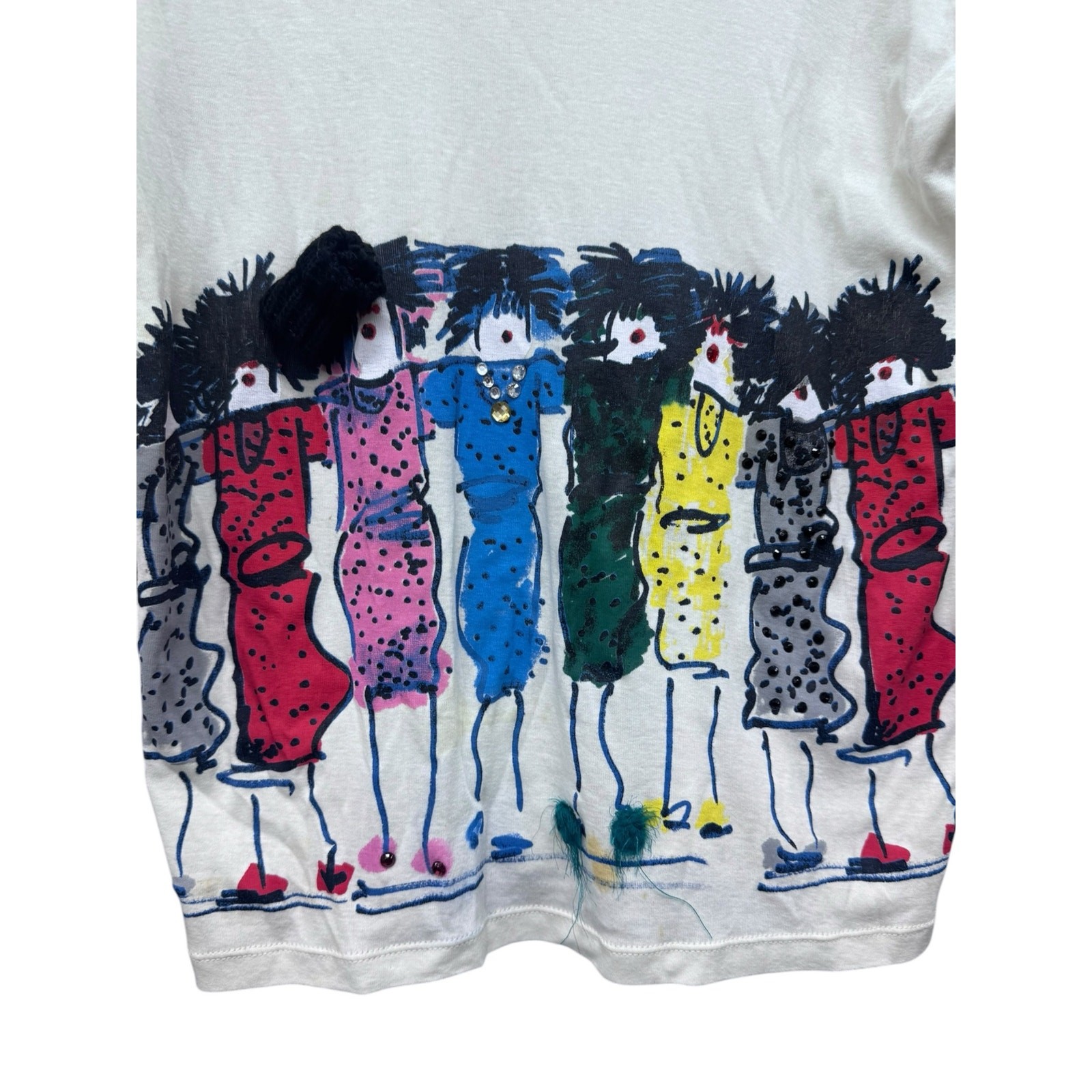 Sonia Rykiel Paris Whimsical Fashion Illustration Long Sleeve Tee Size Large