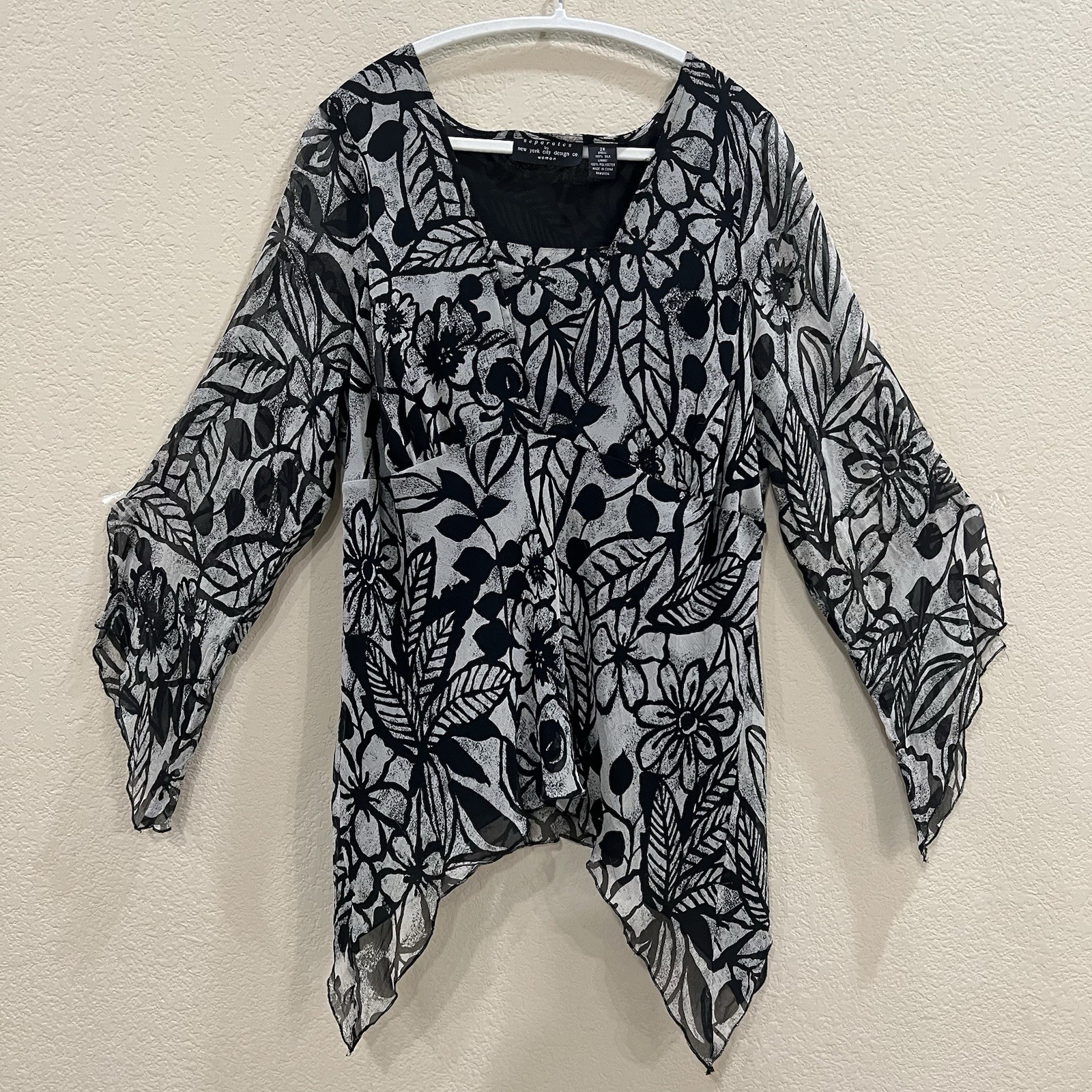 Separates By New York City Design Co Black Floral Silk Top Sz 2XL Y2K Fairy Boho