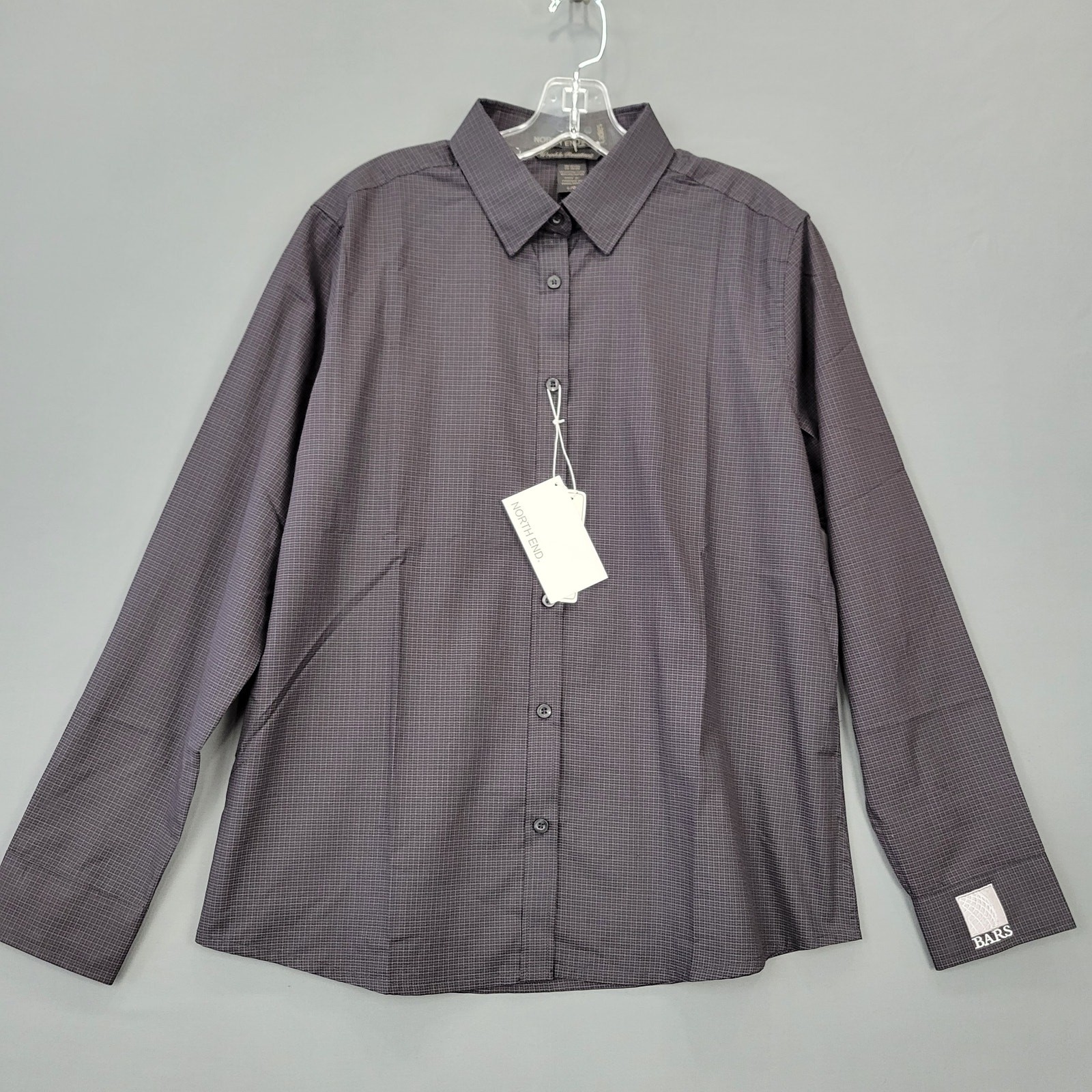 North End Black Carbon Shirt Blouse NEW Plaid Long Sleeves Button Up Top Women L