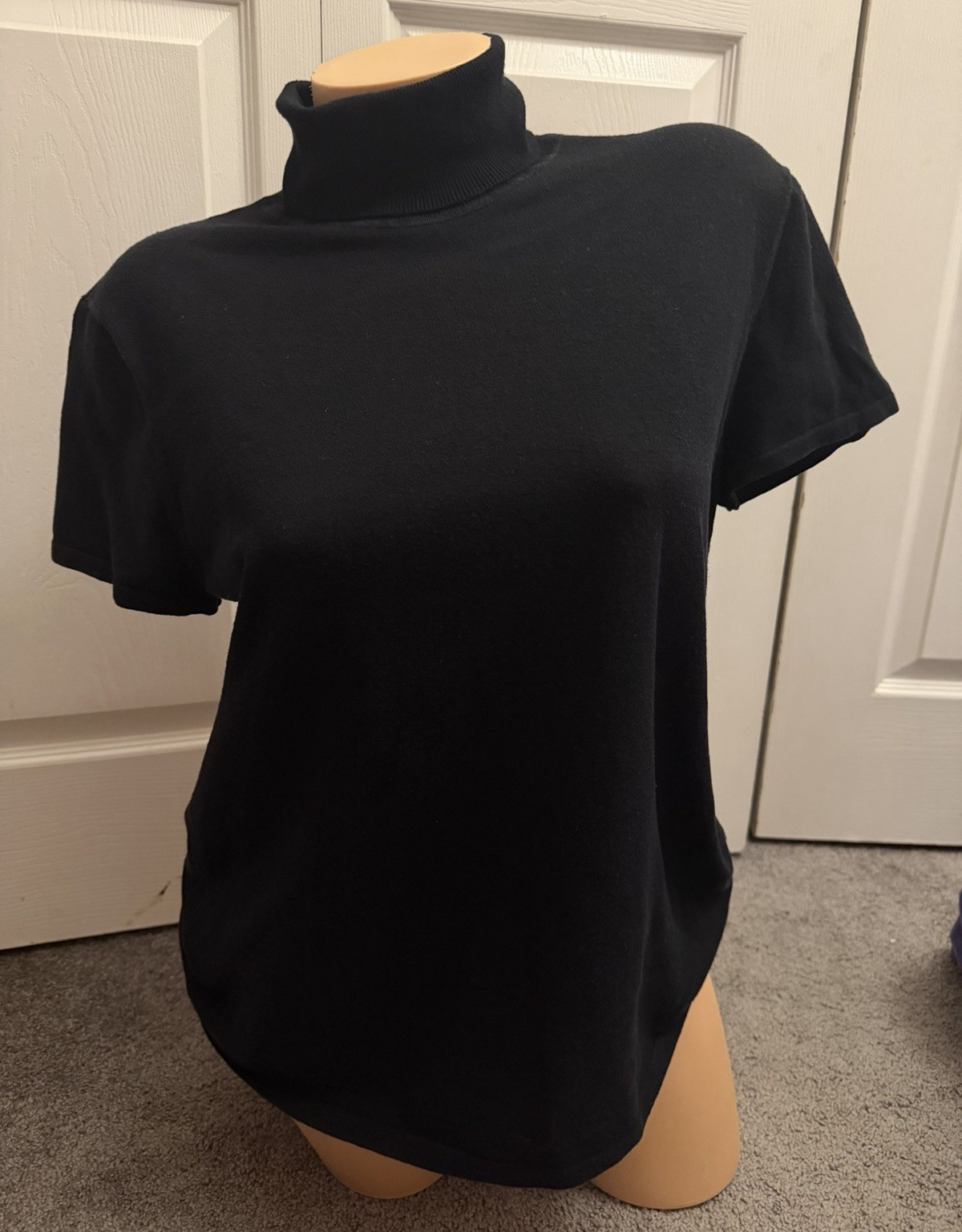 Anne Klein Women’s Black Solid Knit Turtleneck Short Sleeve Stretch Top XL