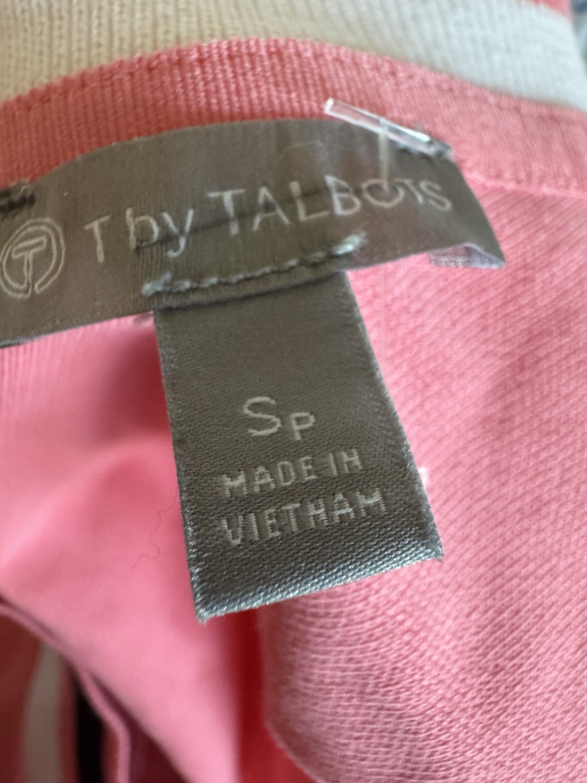 T By Talbots Women SP Pink Sporty-Chic Preppy Pique V-Neck Tipped Tank Top NWOT