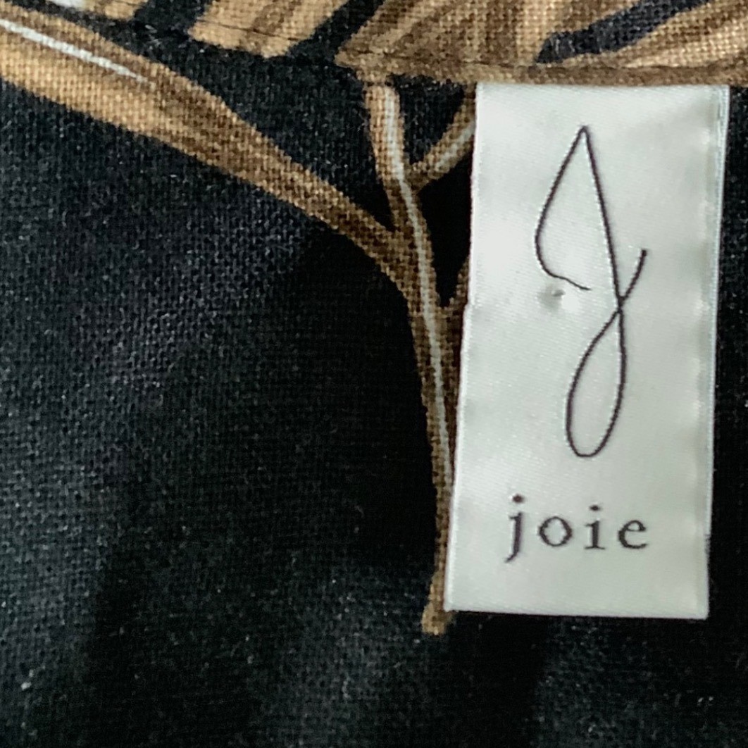 Joie Linen Rayon Palm Leaf Print Button Up Shirt Black Tan Tropical Long Sleeve