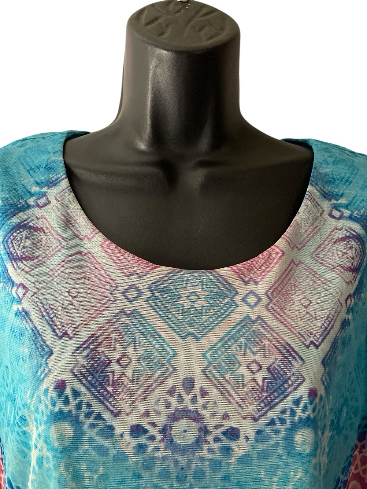 Chicos Top Womens L Stretch Poncho Tunic Mesh Lined Slit Kimono Sleeves Blouson