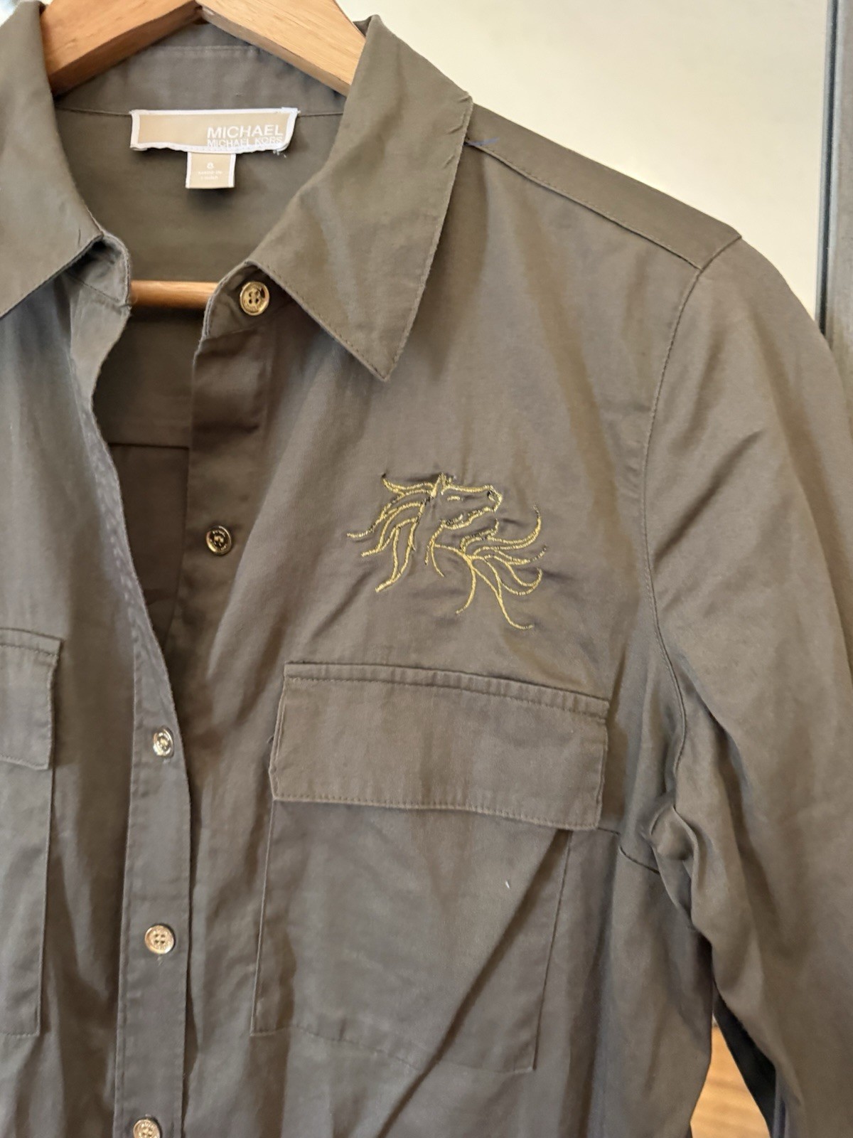 Kors Embroidered Button Down Shirt Brown Size 8