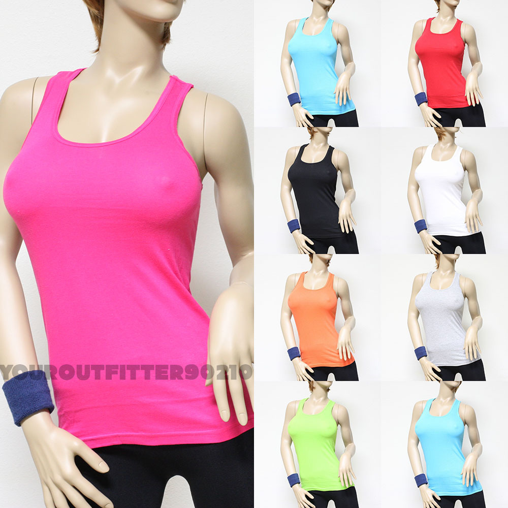 Women’s 100% cotton Racer Back stretch tank top Sleeveless Yoga gym tee new