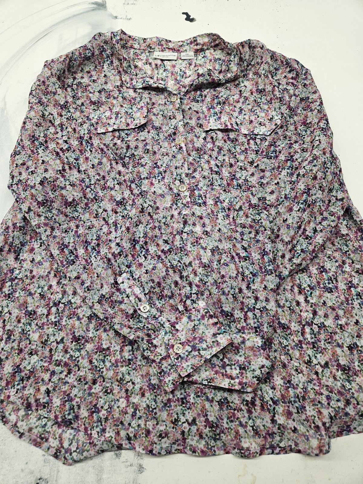 Liz Claiborne Petite Pxl See Through Pocket Floral Shirt