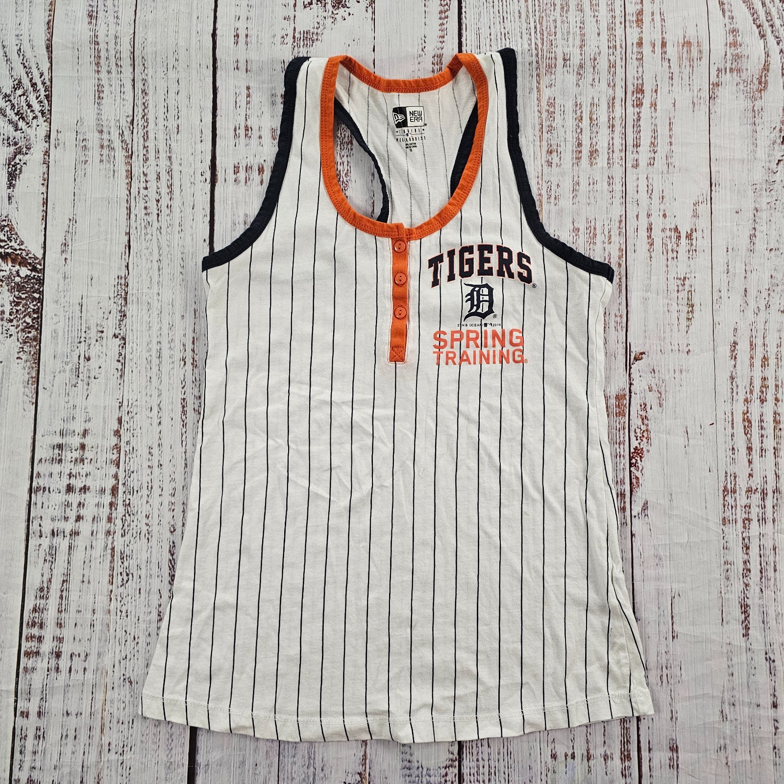New Era Tigers Spring Training Striped Henley Racerback Tank Top Women’s XS
