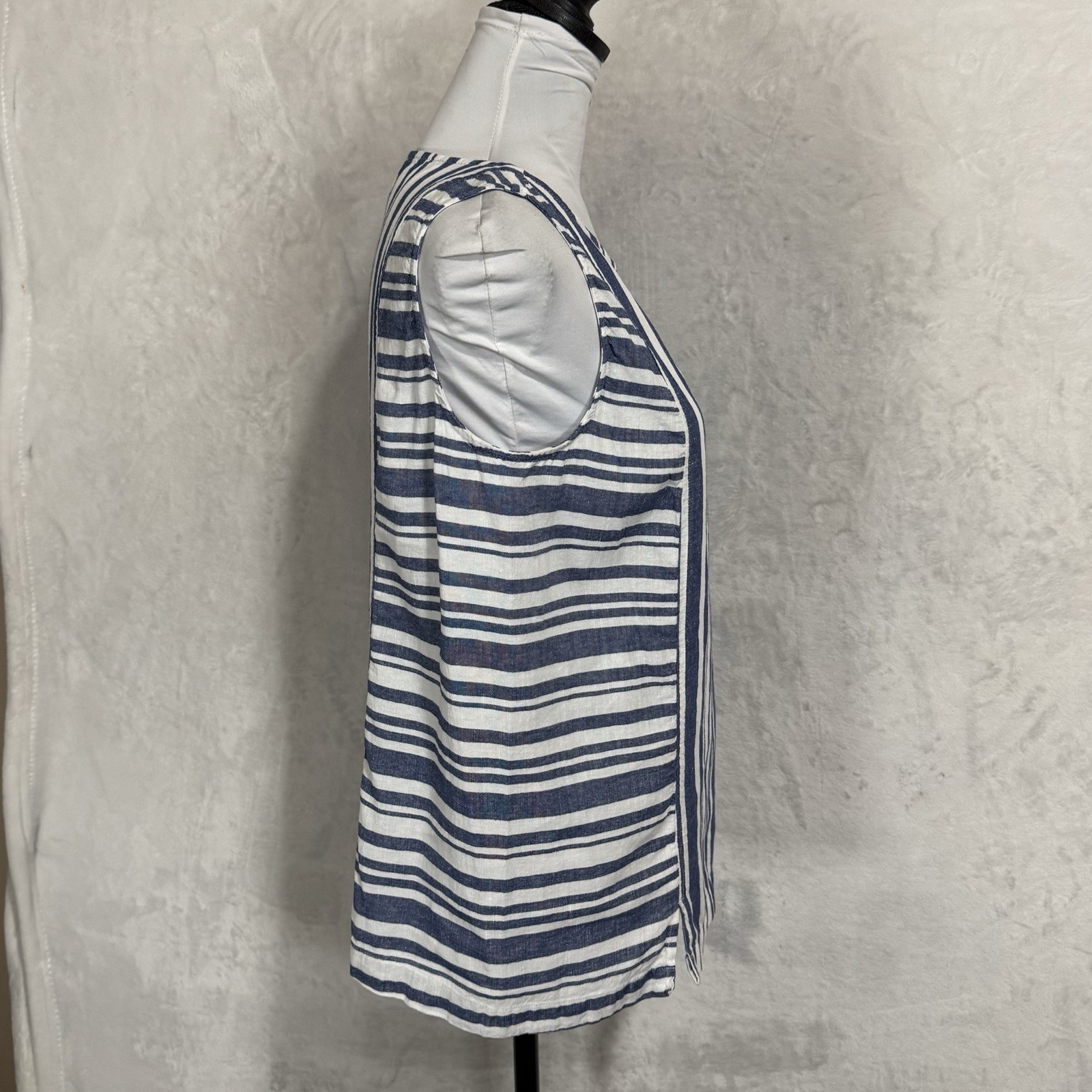 Andrea Jovine Striped Linen Top Size S Boxy Loose Sleeveless White Blue Coastal