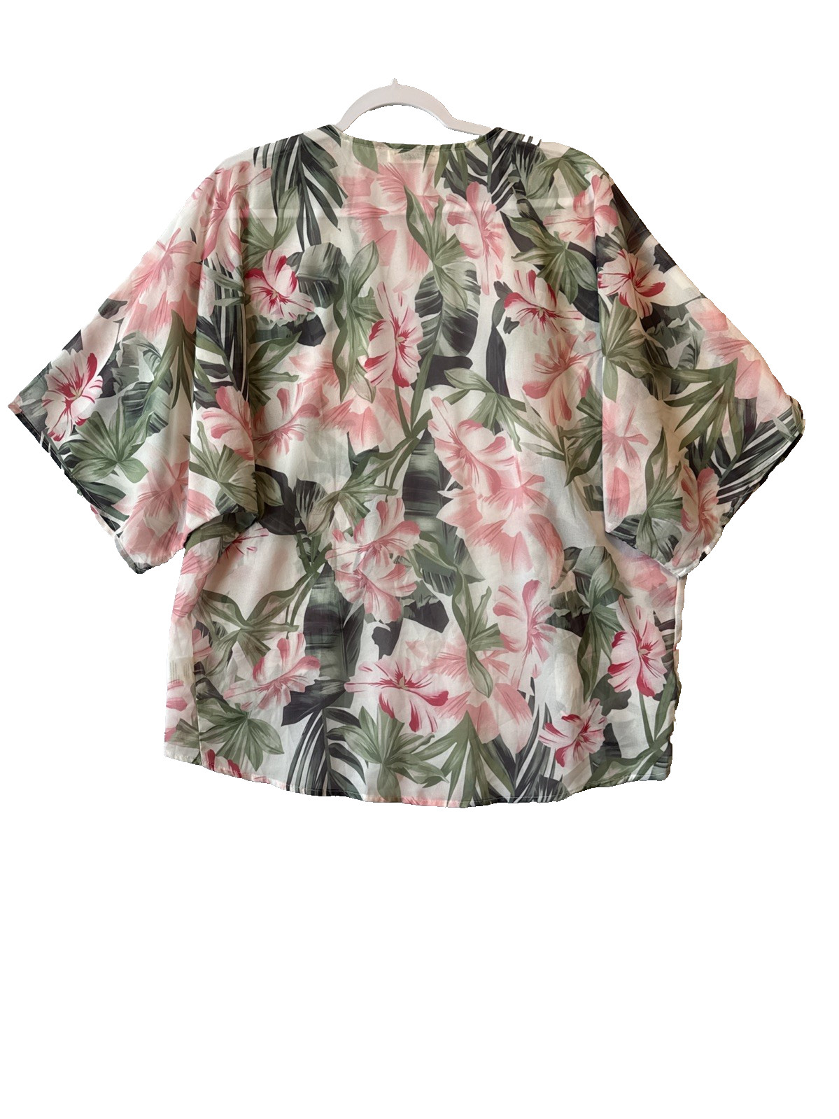 Hawaiian Floral Chiffon Kimono Cardigan Top Beach Cover Up Tropical S Resortwear