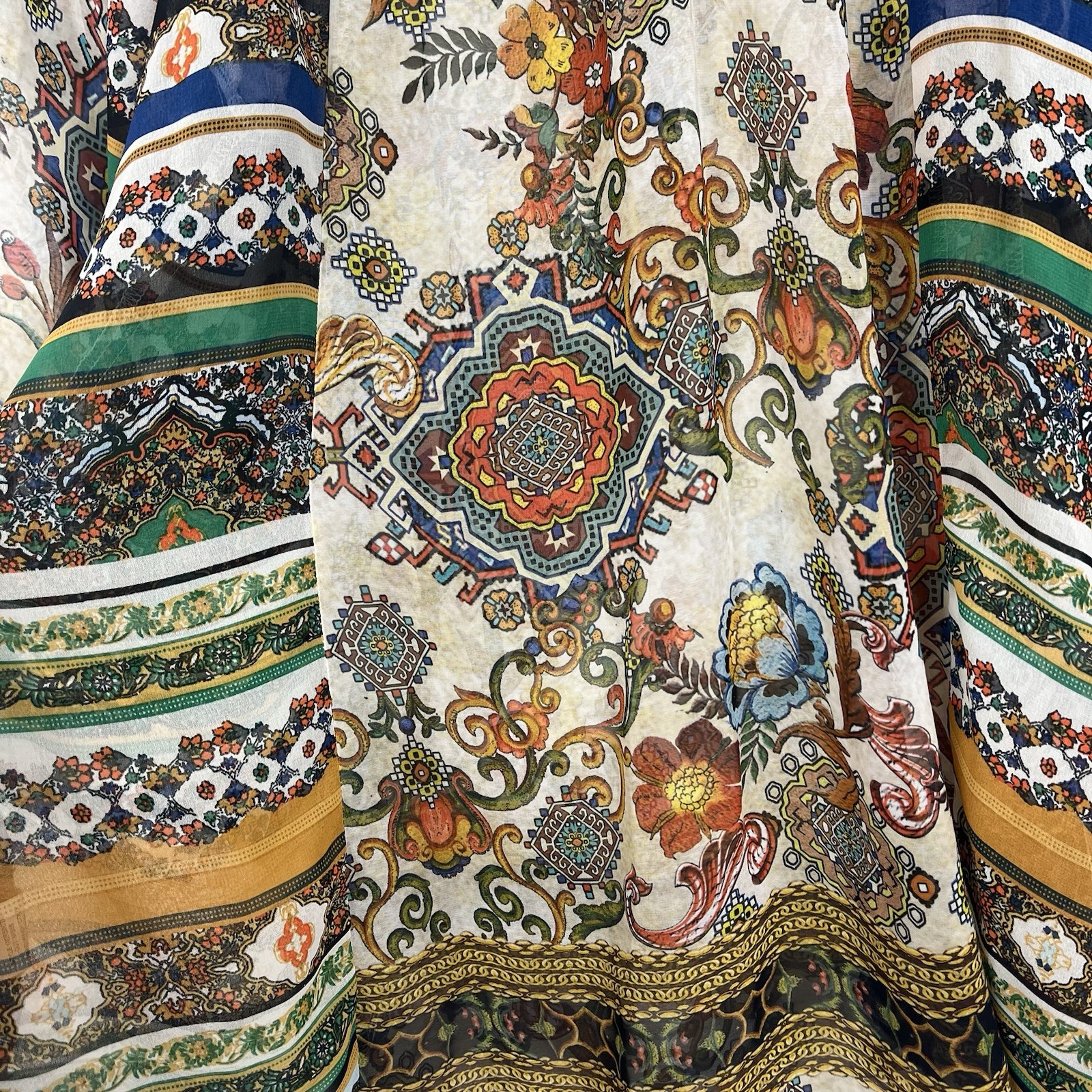 Fig and Flower Women’s Semi Sheer Multicolor Floral Blouse Peasant Size Large