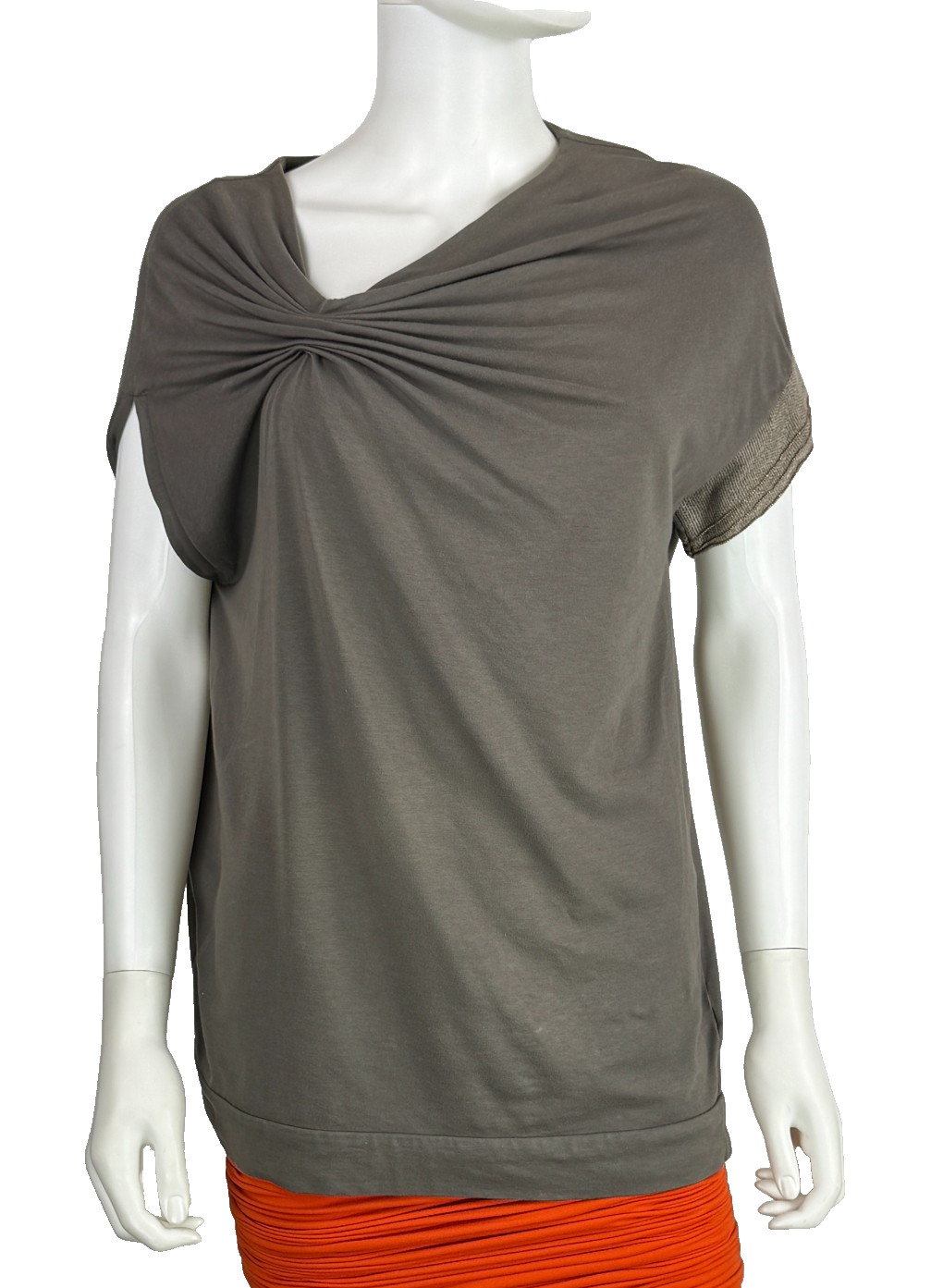 $895 Brunello Cucinelli Taupe Cotton Linen Top 6 8 US 44 IT M Shirt Runway Auth