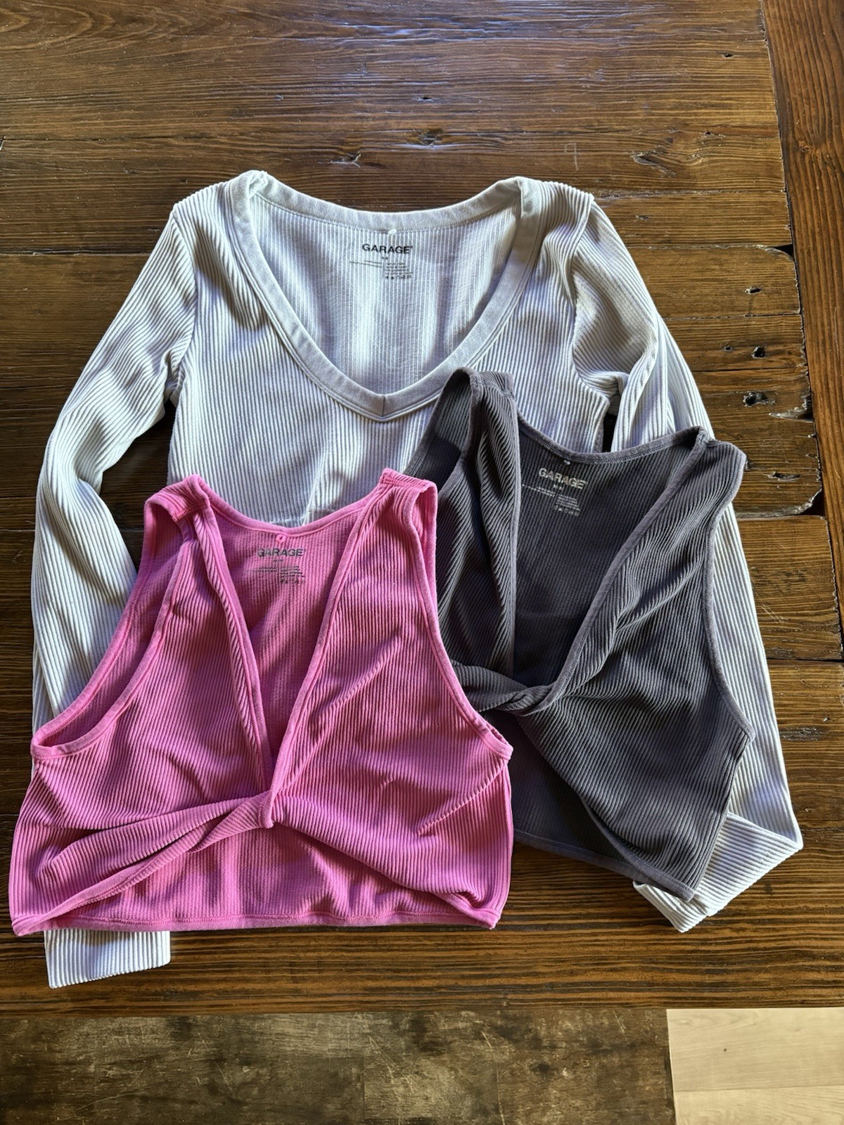 Garage Basics Set/3 White Pink Gray Women’s Cropped Tops- Size M