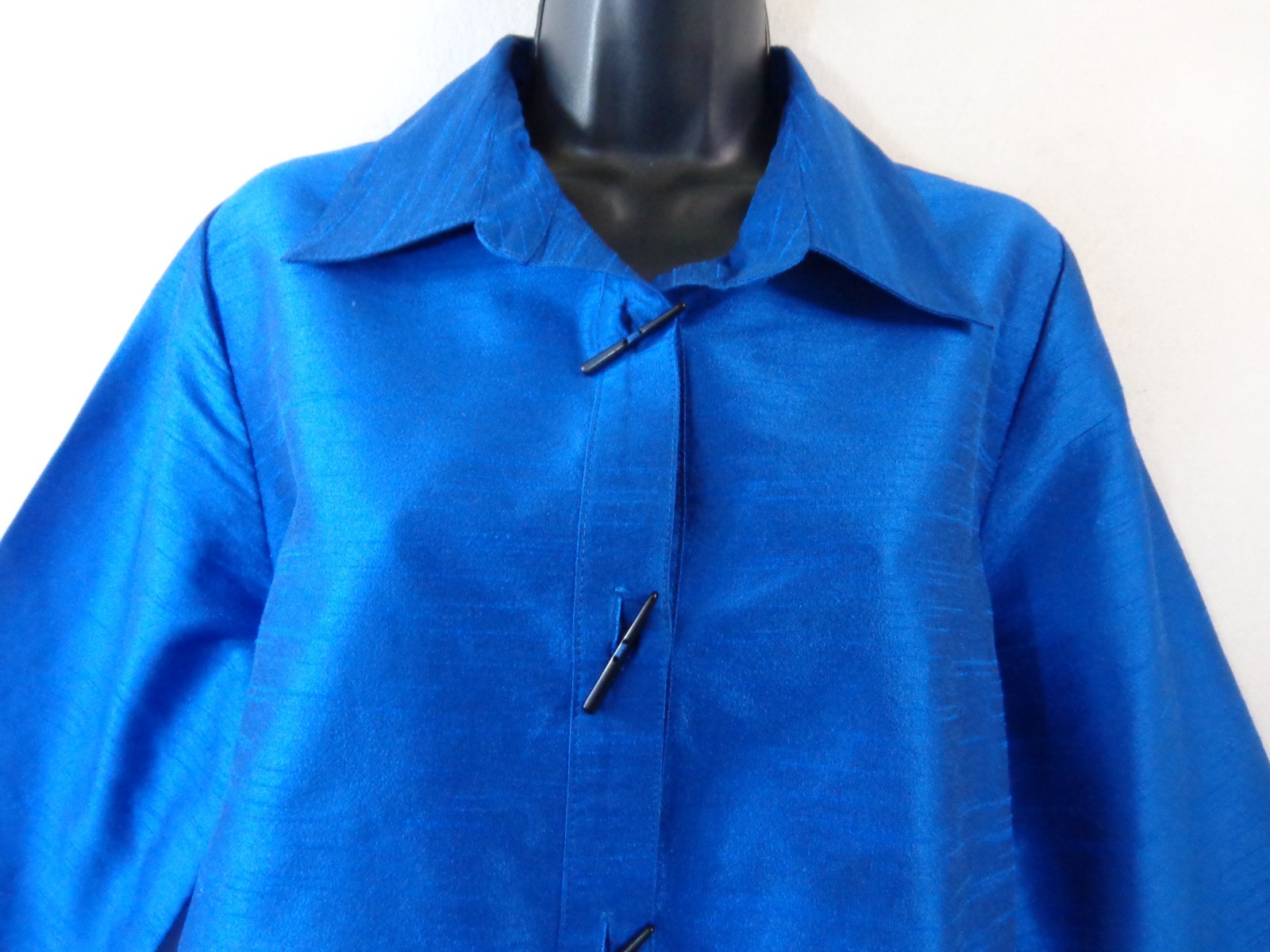 IC By Connie K Blouse Women’s L Blue Toggle Front Collared Tunic Top 3/4 Sleeve