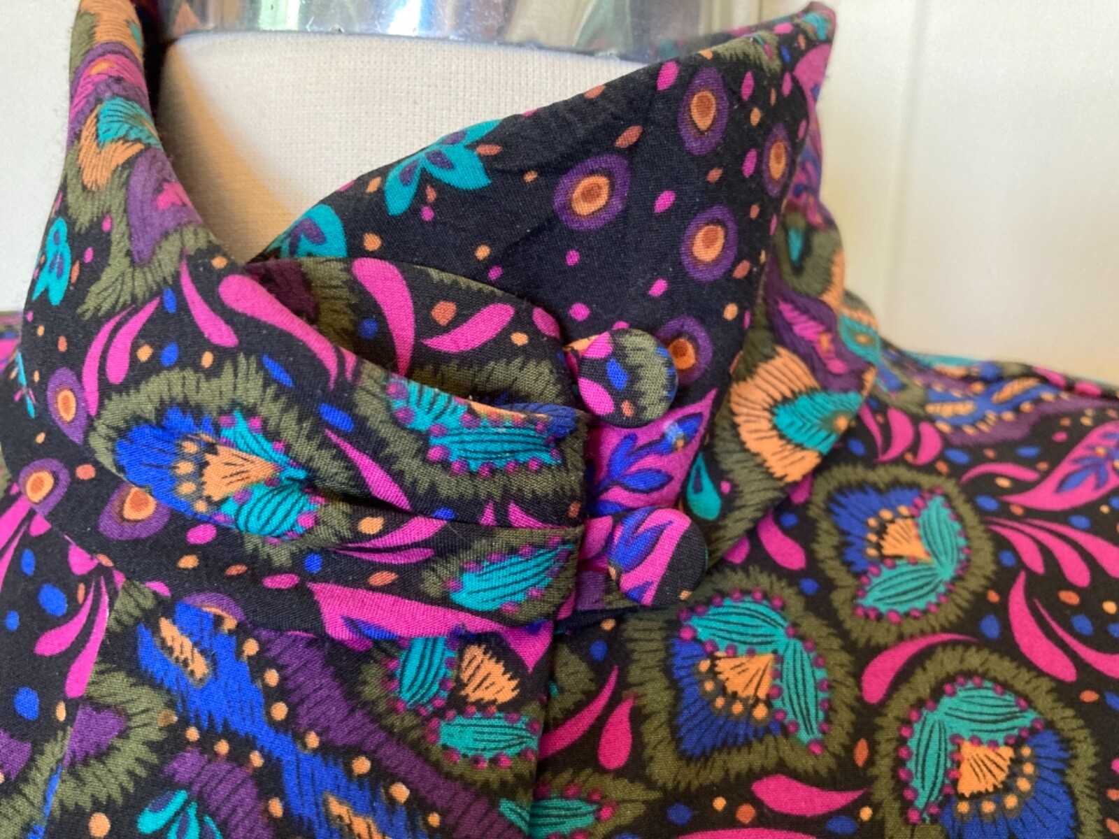 Vintage Alyssa Carr Women’s Multi Color Fuchsia Teal Long Sleeve Blouse Size 6 