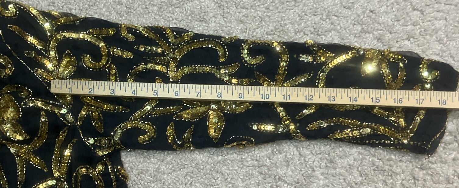 Jean for Joseph Le Bon Vintage Silk Beaded Sequin Formal Blouse Black Gold Sz L