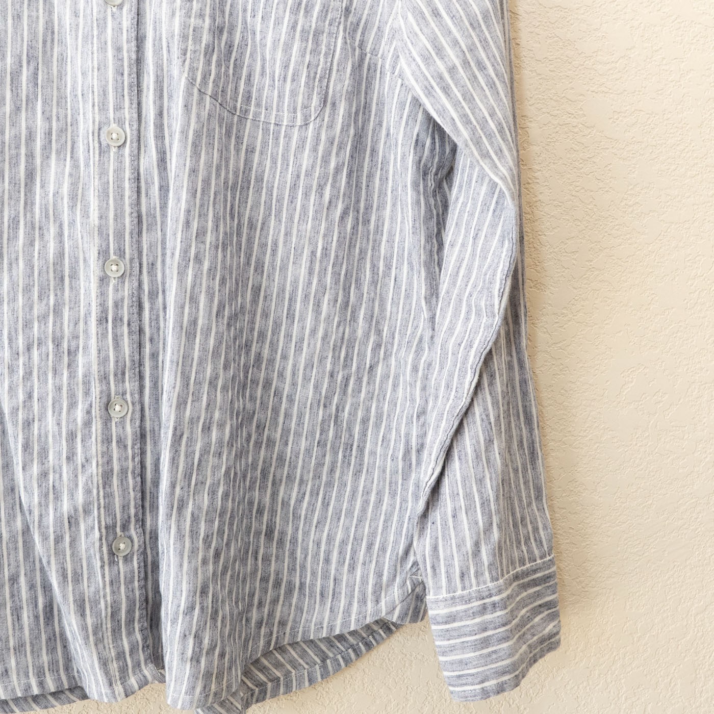 Lucky Brand Womens Shirt L Gray White Stripe Button Back Cotton Blend Oversized