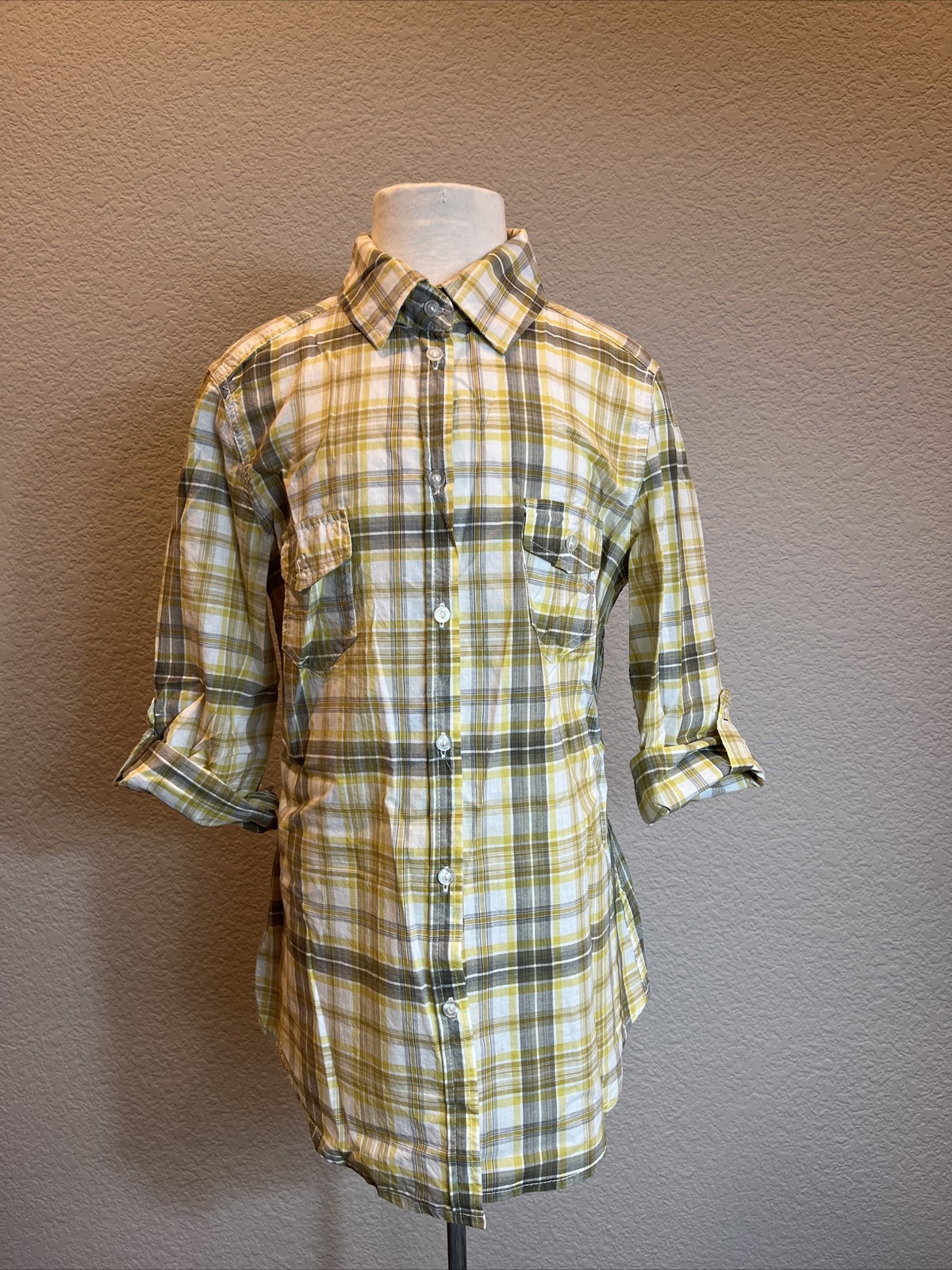 Yellow S Stripe Plaid Shirt Blouse Seussical Musical 50 70s 80s 90s Forever 21