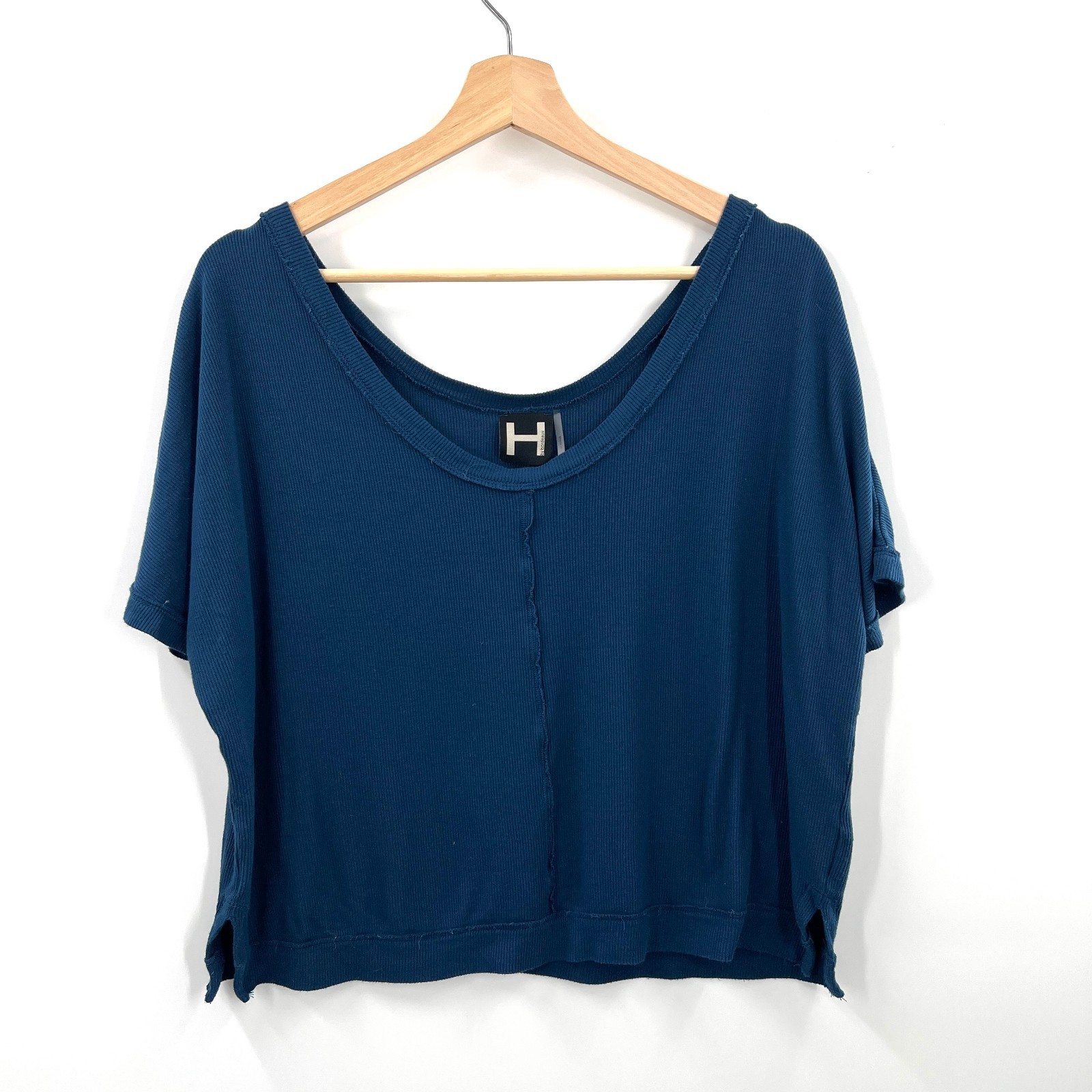 H by Bordeaux ribbed scoop neck cropped boxy fit top dolman sleeve oversized M