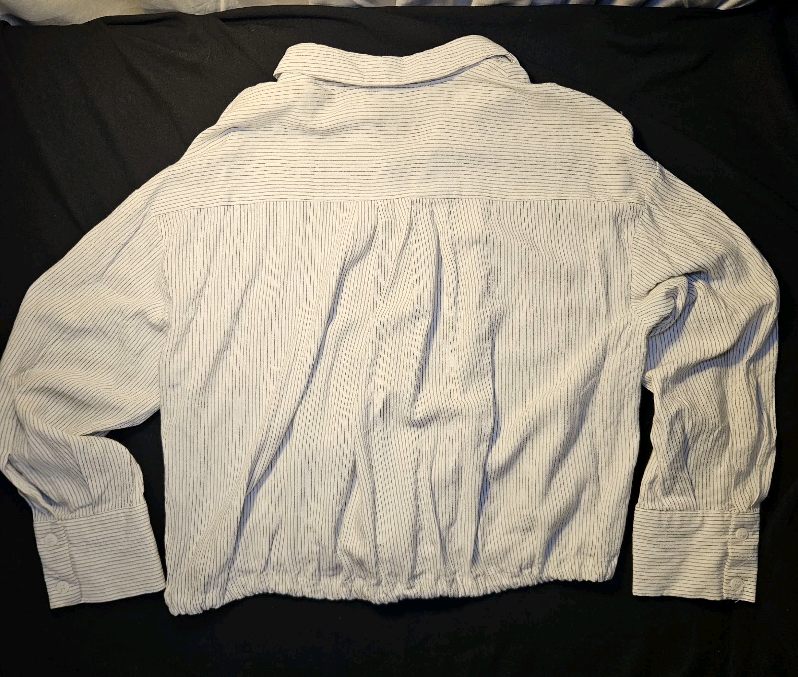 Etophe Studios Women’s LS Button Up Top Cream Stripe Draw String Waist Size S