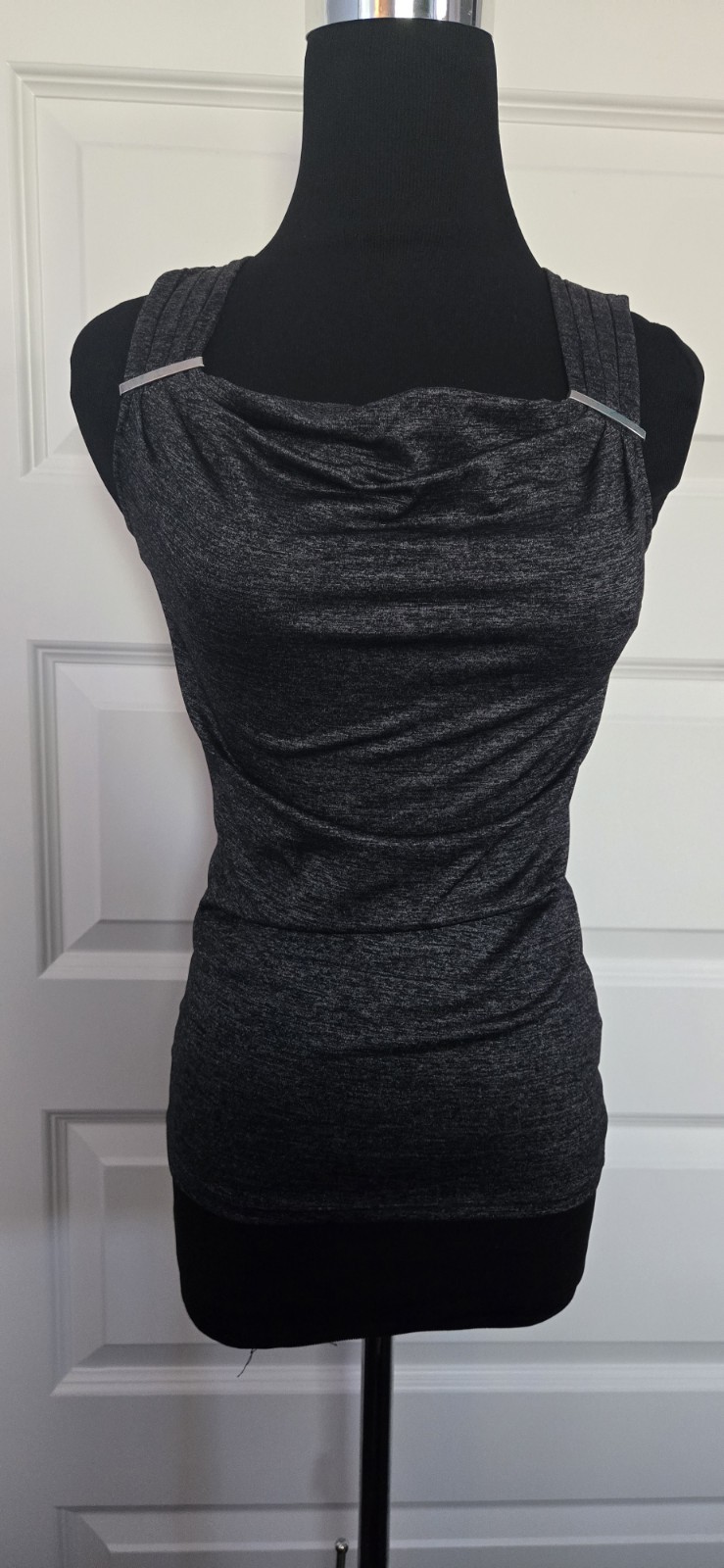 White House Black Market Black Sleveless Tank XXS Silver Accents Cowl Neck