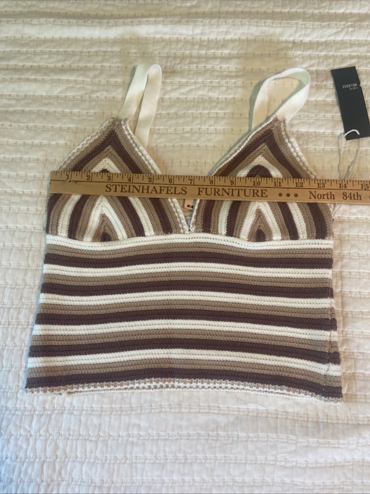 Tilly’s West of melrose Crochet Brown And White Striped Tank Top Sz Large