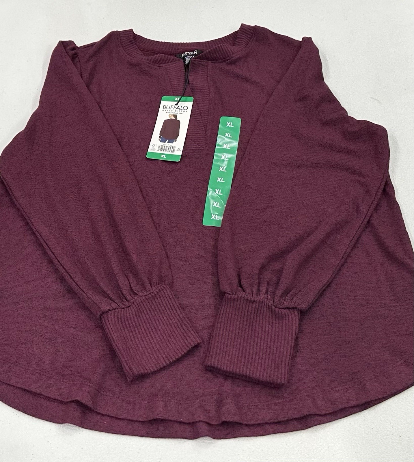 Buffalo Women’s Cozy V-Neck Long Sleeve Top, Burgandy Mix, Size XL