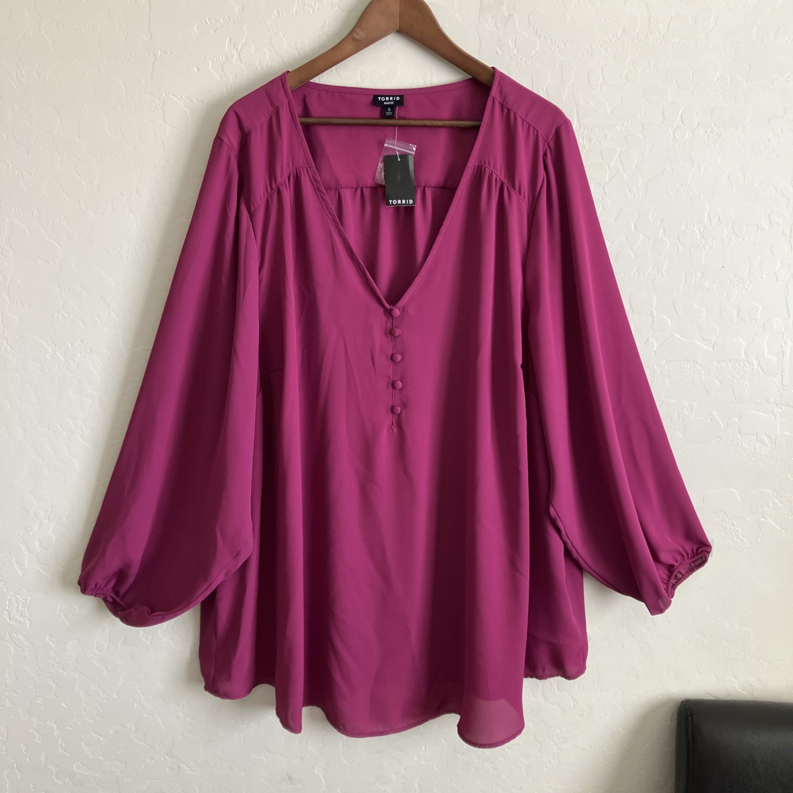 Torrid Womens Plus 5X Harper Georgette Blouse Pink Purple Floral Long Sleeve
