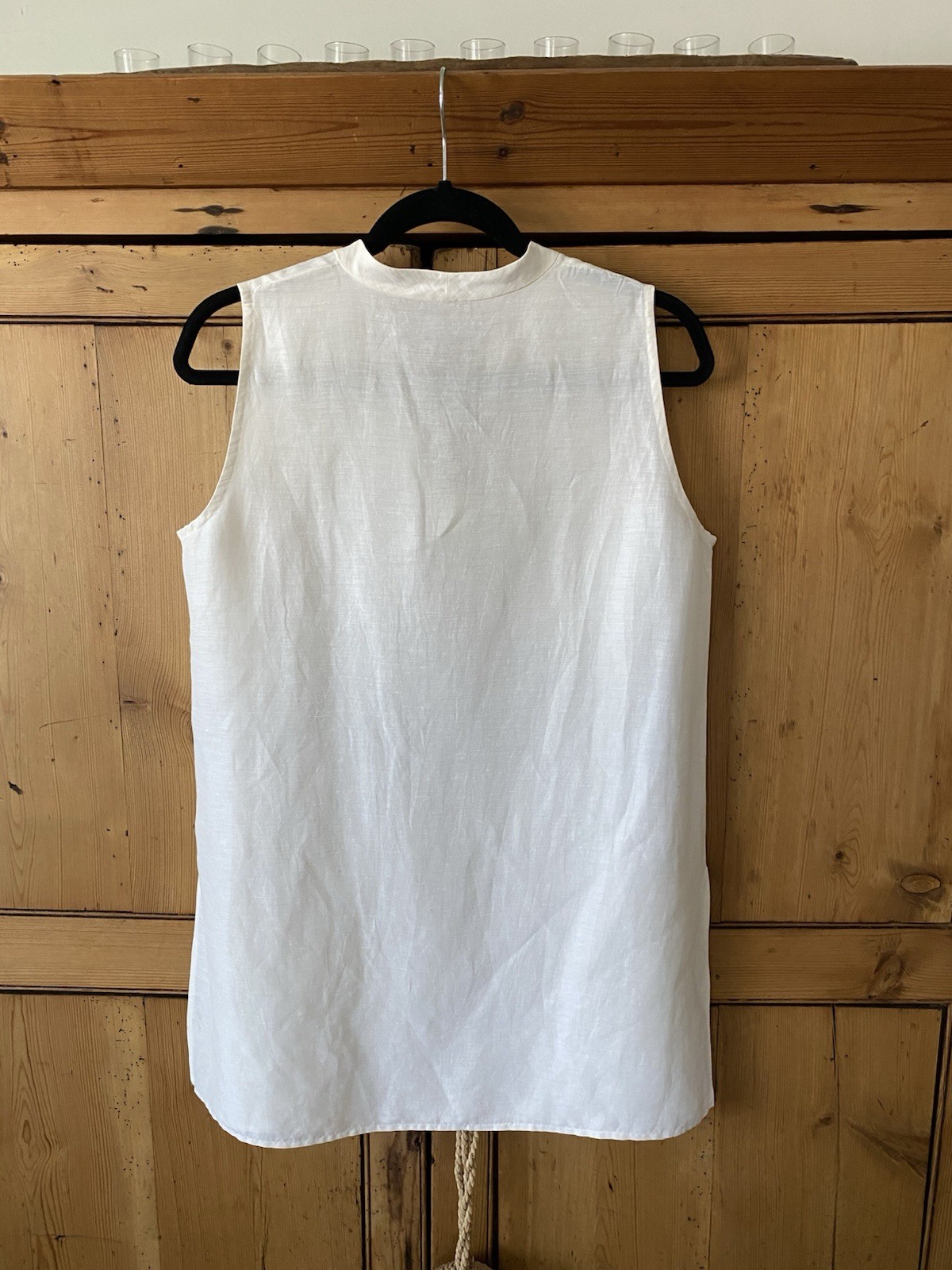 Eileen Fisher Ivory Linen Silk Tunic ~ Mandarin Collar ~Sleeveless M- 40 In Bust