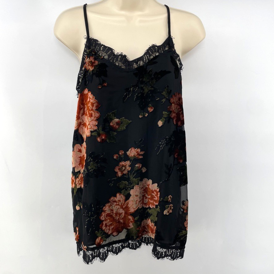 Xhilaration Y2K Floral Velvet Burnout Tank Top Size M Bloomcore Whimsigoth Fairy