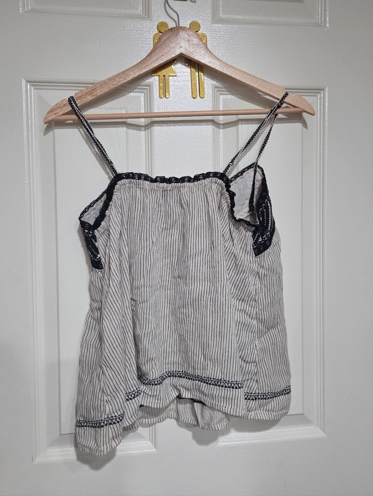 Boho Babydoll Flowy Stripe Tank Top with Black Lace Trim Small EUC