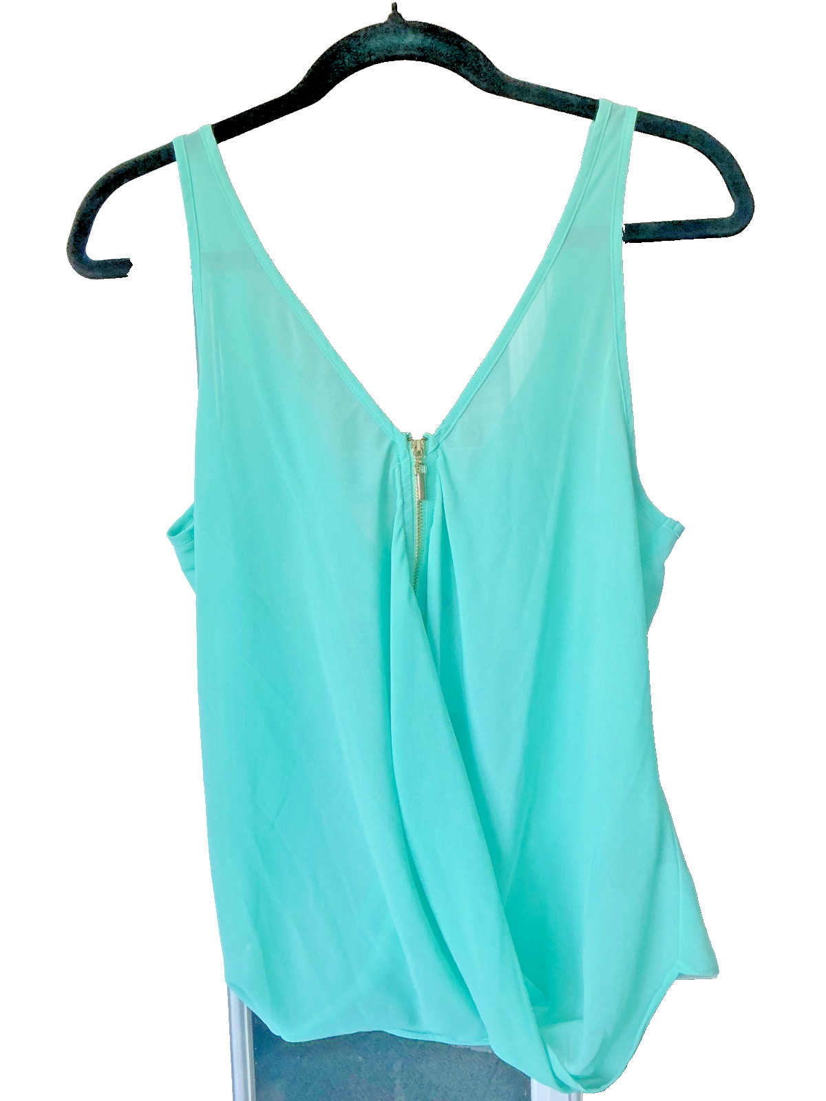 Bebe Sea Green Half Sleeve Zip Twist Front Flowy Sexy Blouse Size M NWT
