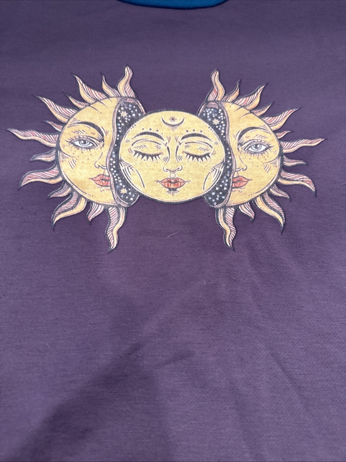 Purple Blue Celestial Sun & Moon New Age Chicyea T-shirt Women’s Sz L Hippie