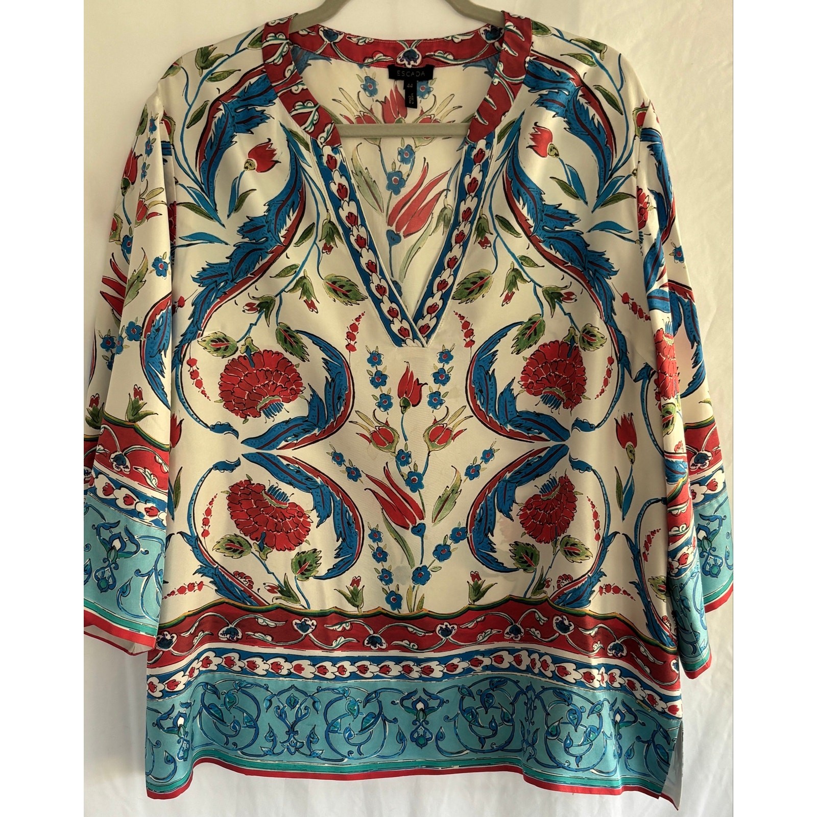 Escada 100% Silk Floral Print Tunic Blouse EU 44 US 14 Designer Luxury Resort