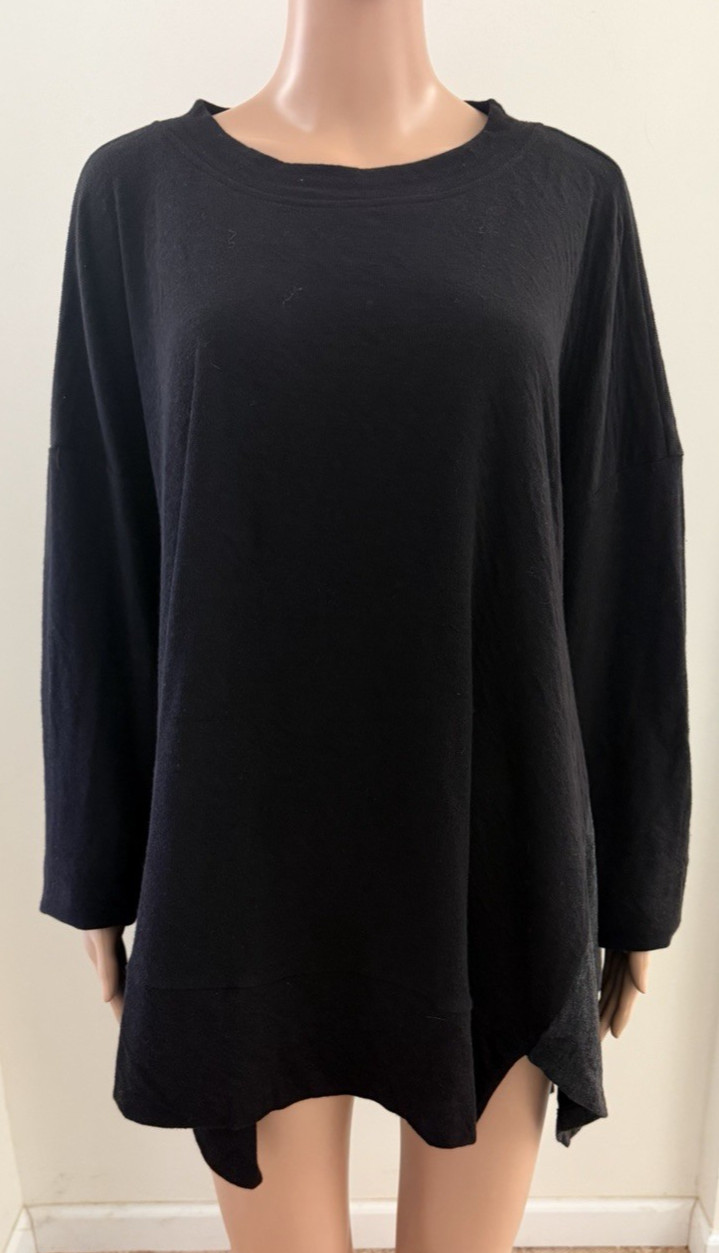Alembika Shirt X-Large Black Gray Tunic Asymmetrical Stretch Lagenlook Israel