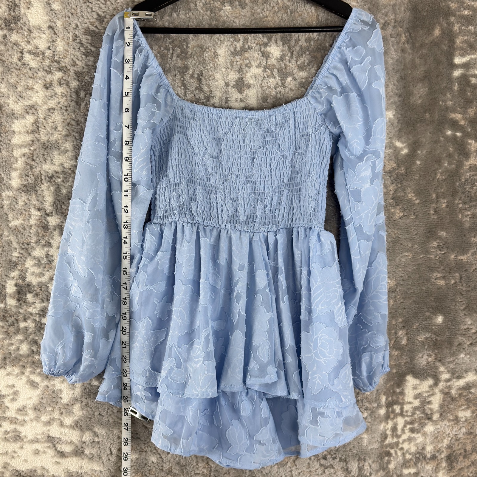Rue21 Sz S Cottagecore Boho Coquette Regencycore Top Blue Peplum Smocked Floral