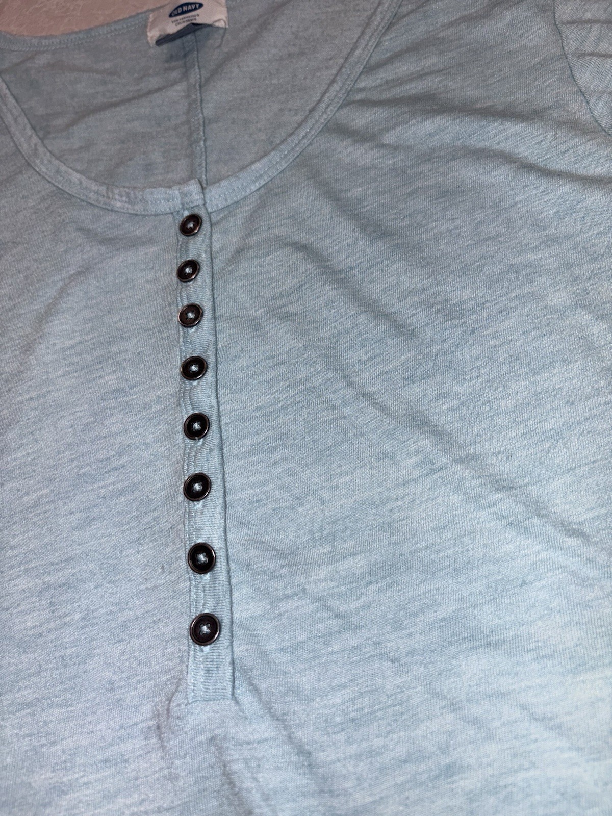 Old Navy Womens S Blue Solid Scoop Neck Long Sleeve Henley Knit Top Buttons