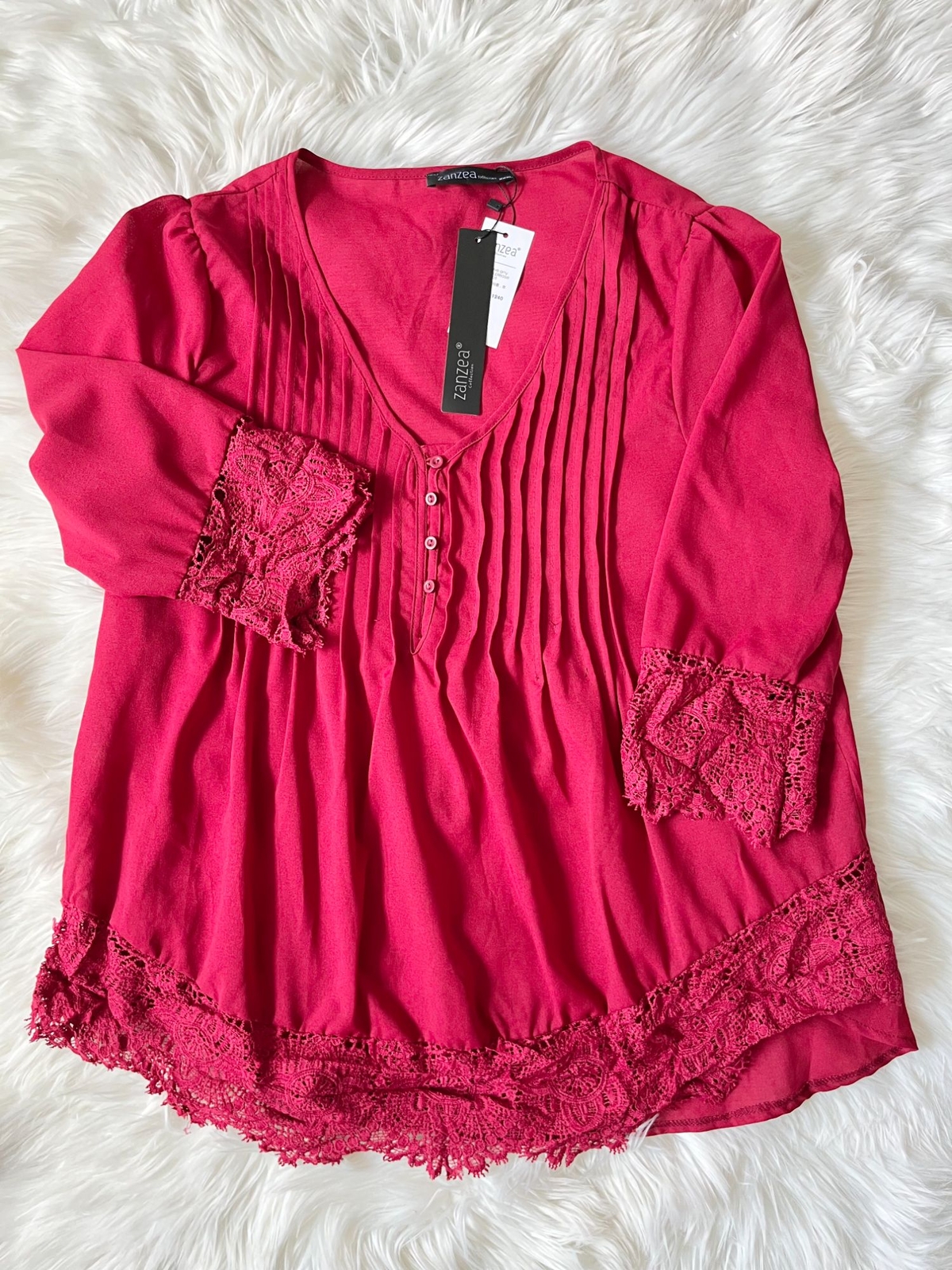 Zanzea Collection Red Lace Accent Blouse NWT XXXL